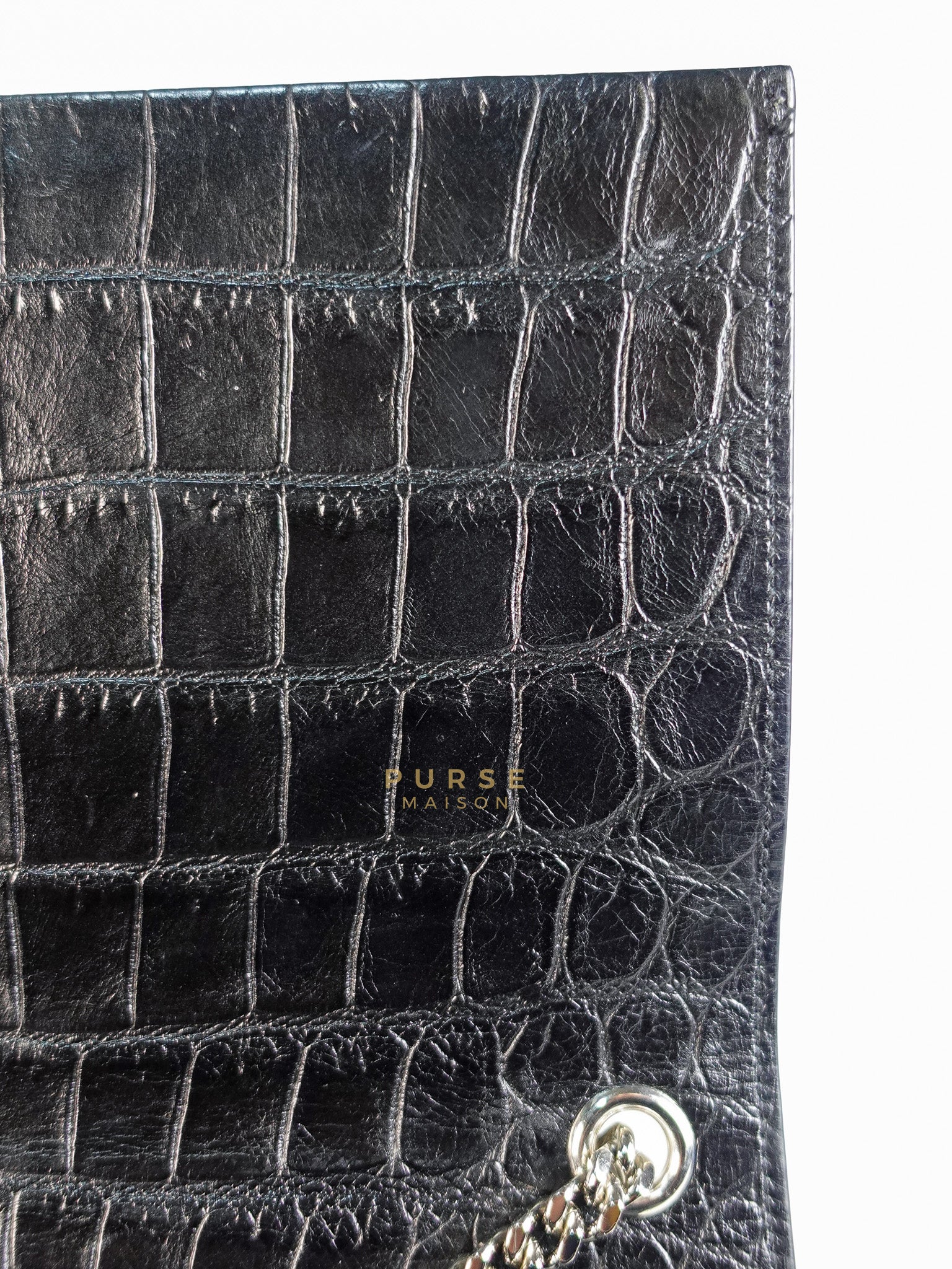 Kate Croc Medium Black Shoulder Bag in Silver Hardware | Purse Maison Luxury Bags Shop