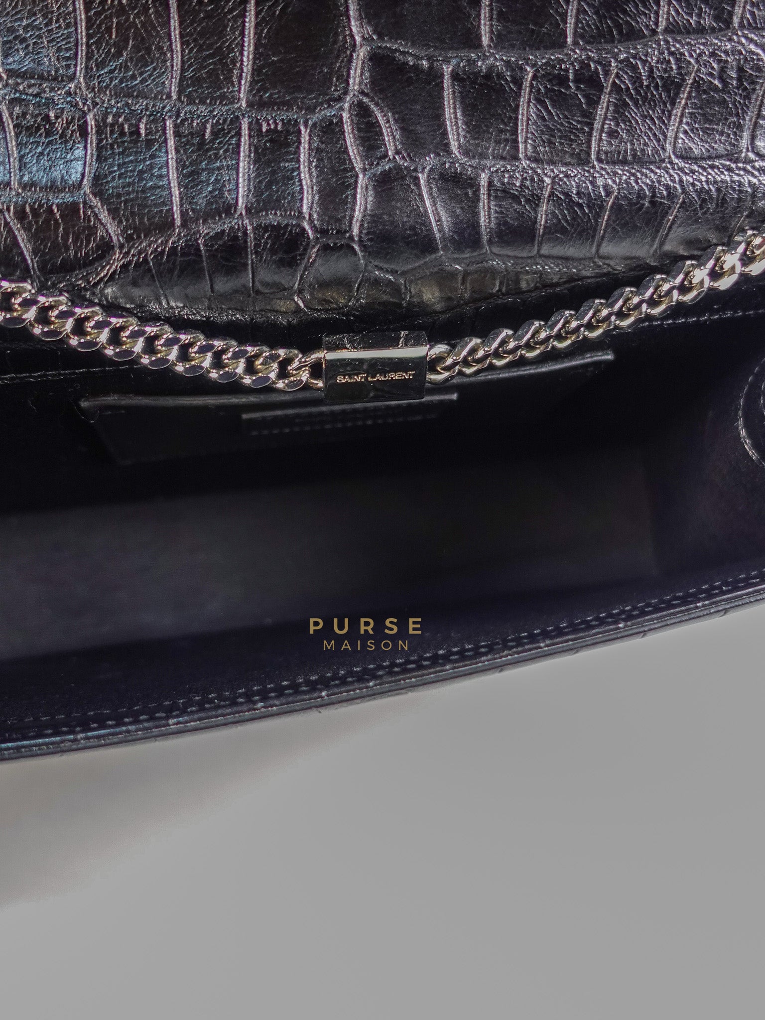 Kate Croc Medium Black Shoulder Bag in Silver Hardware | Purse Maison Luxury Bags Shop