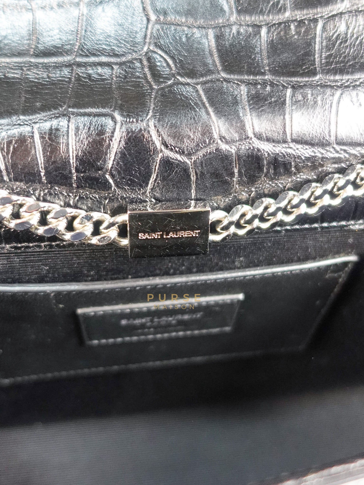 Kate Croc Medium Black Shoulder Bag in Silver Hardware | Purse Maison Luxury Bags Shop