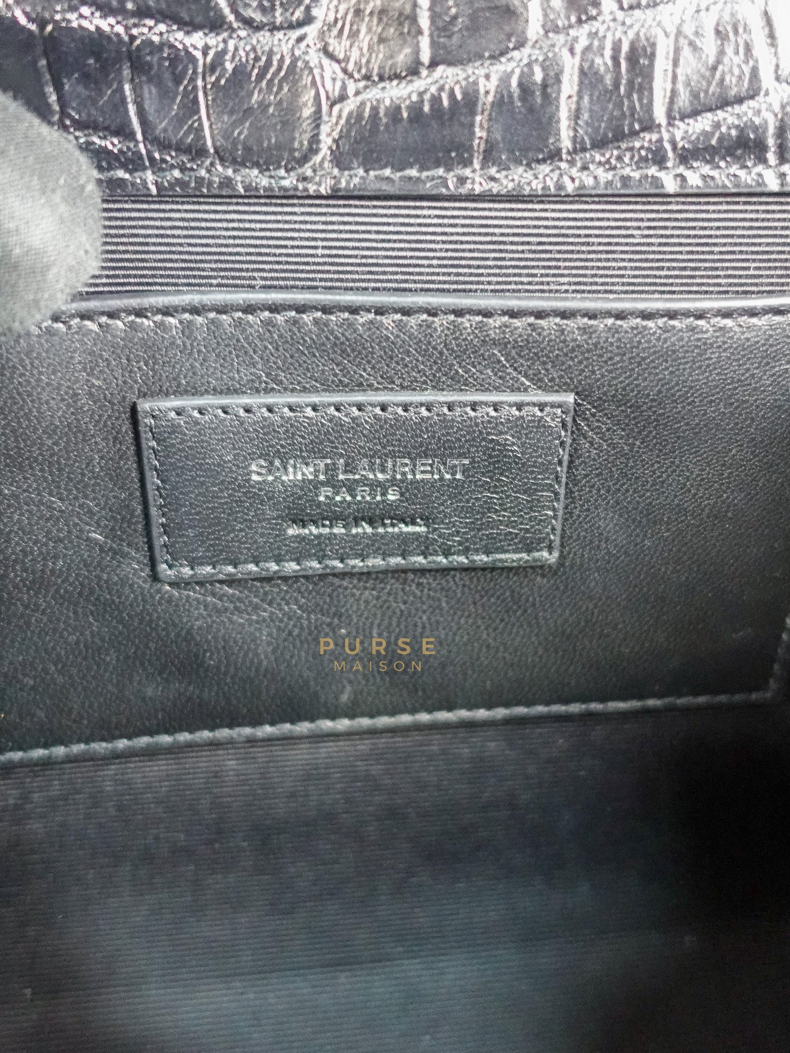 Kate Croc Medium Black Shoulder Bag in Silver Hardware | Purse Maison Luxury Bags Shop