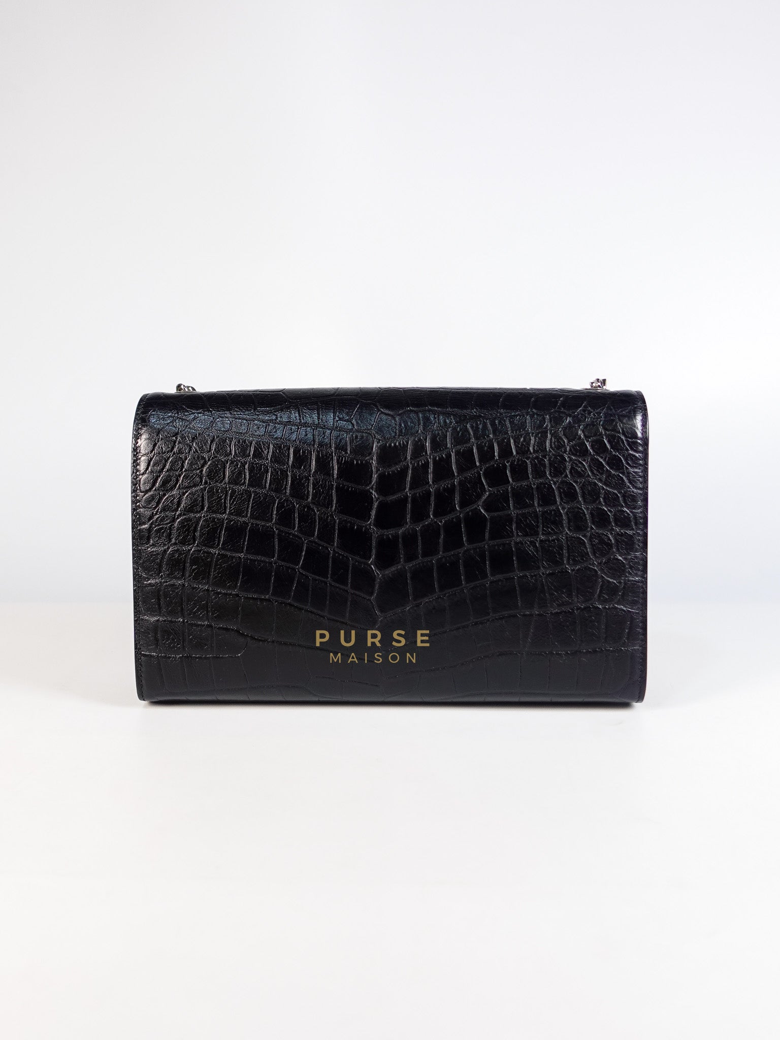 Kate Croc Medium Black Shoulder Bag in Silver Hardware | Purse Maison Luxury Bags Shop