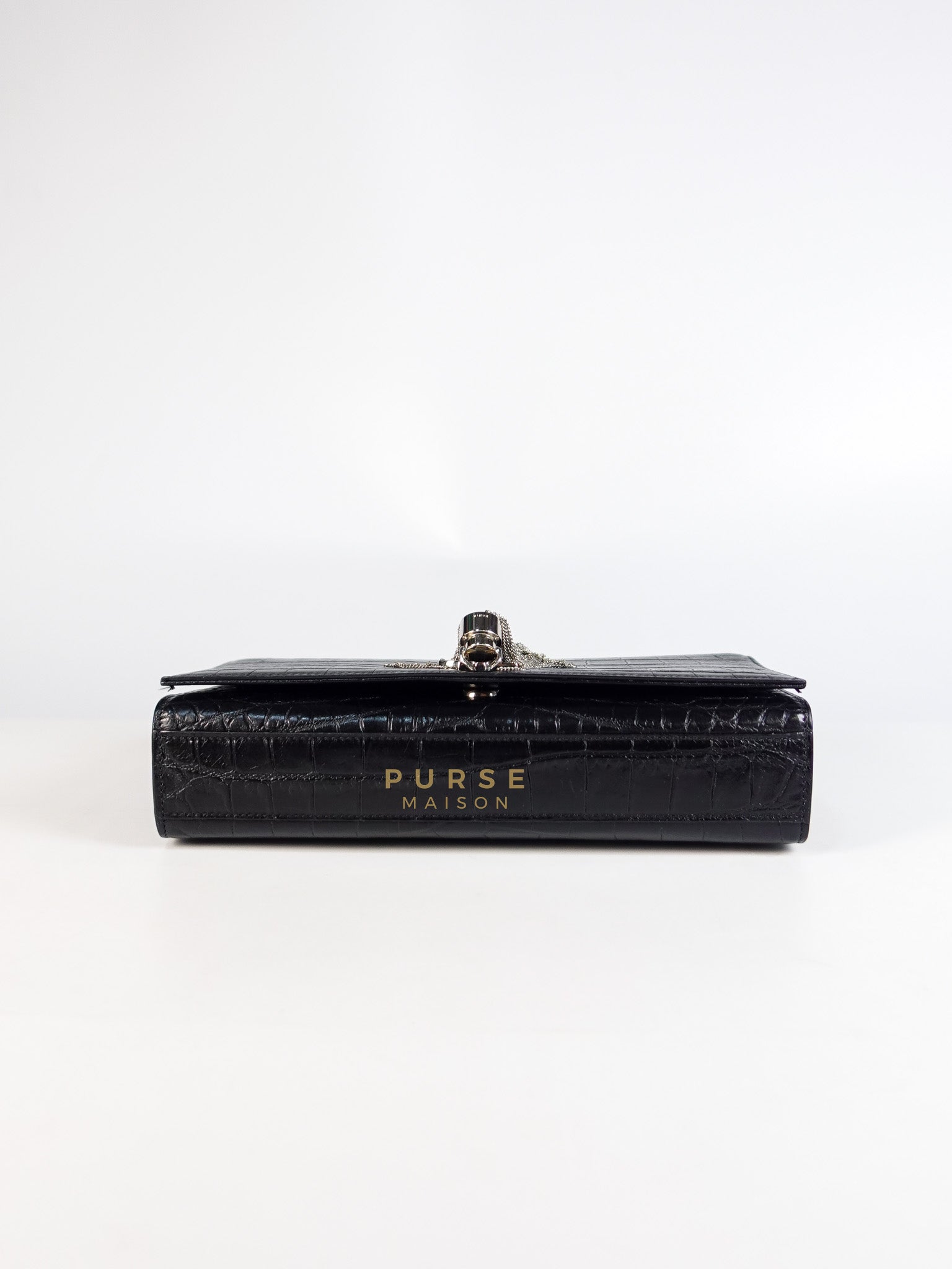 Kate Croc Medium Black Shoulder Bag in Silver Hardware | Purse Maison Luxury Bags Shop
