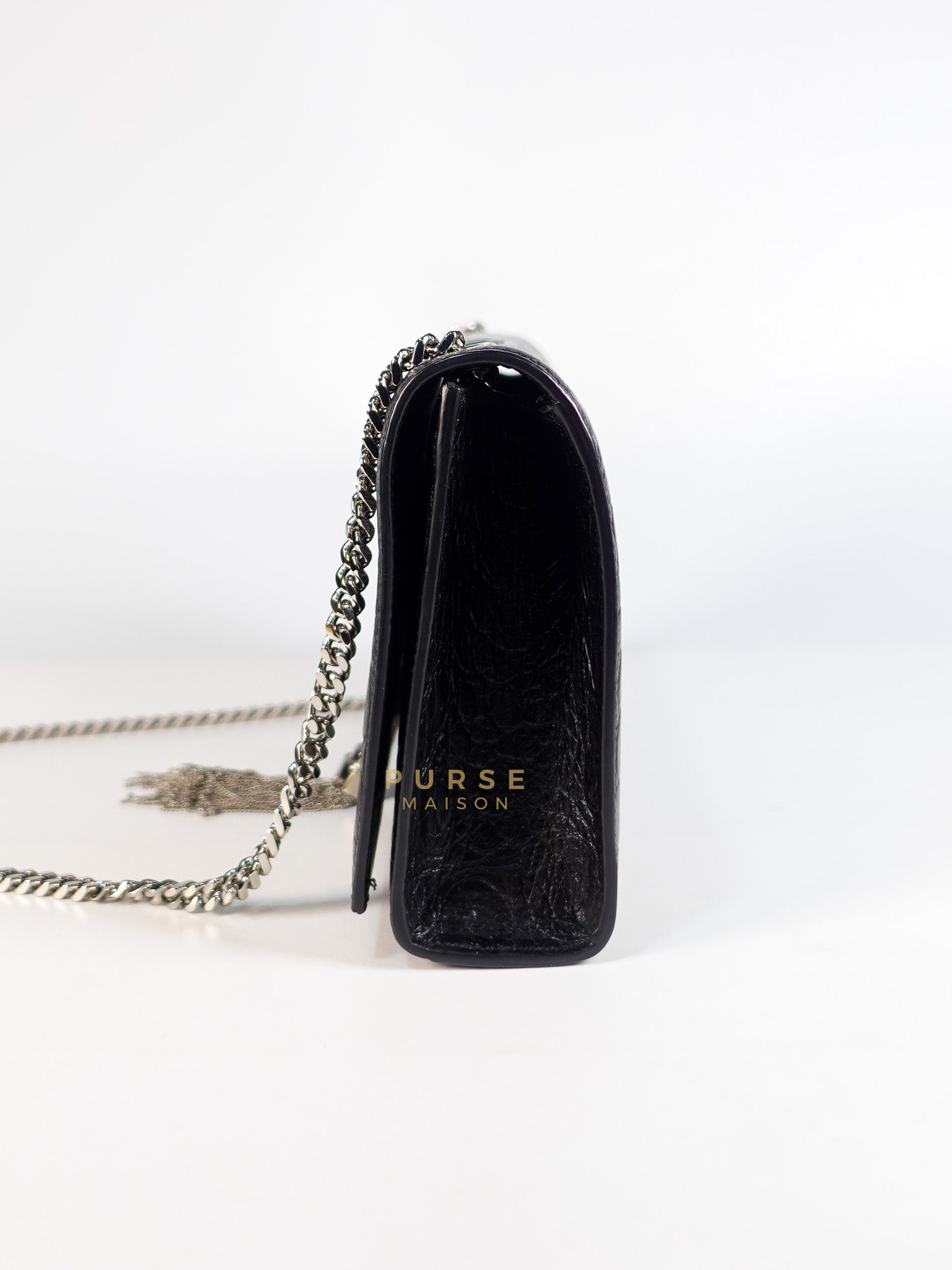 Kate Croc Medium Black Shoulder Bag in Silver Hardware | Purse Maison Luxury Bags Shop