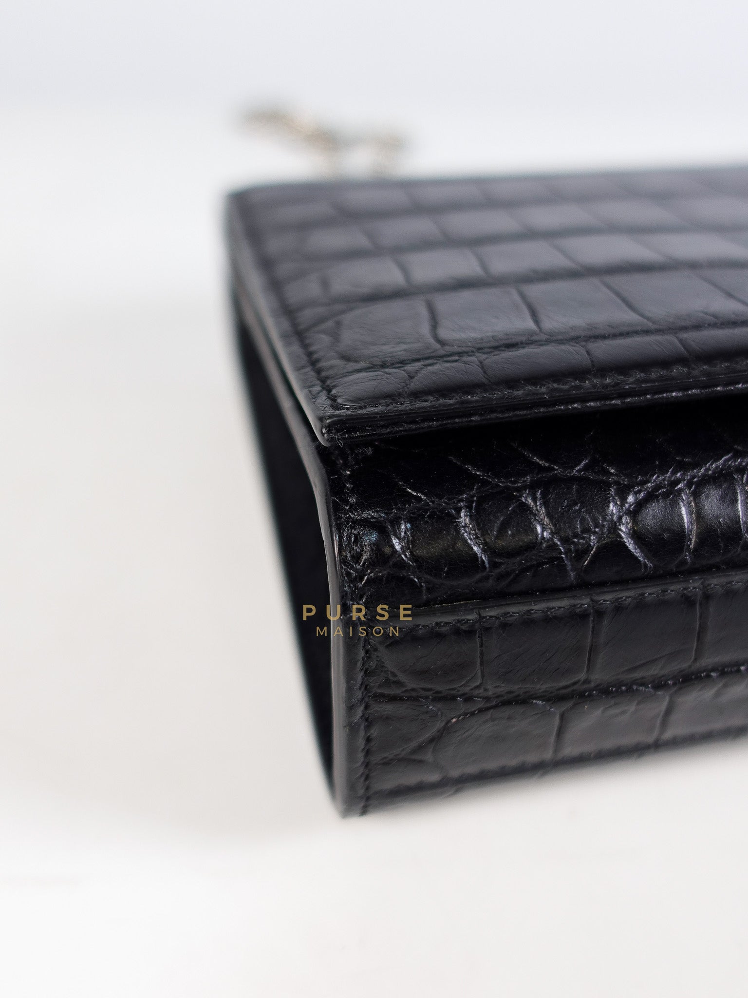Kate Croc Medium Black Shoulder Bag in Silver Hardware | Purse Maison Luxury Bags Shop