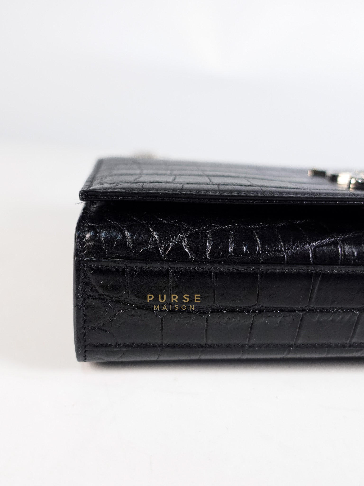 Kate Croc Medium Black Shoulder Bag in Silver Hardware | Purse Maison Luxury Bags Shop