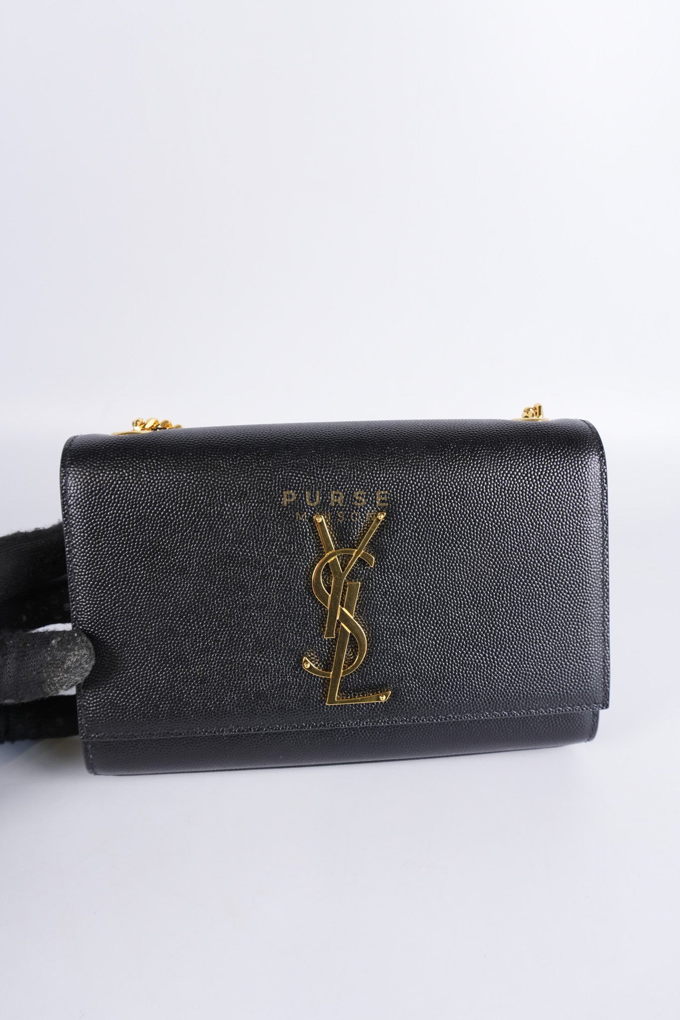 Kate Small Chain Bag in Black Grain De Poude Leather & Gold Hardware | Purse Maison Luxury Bags Shop