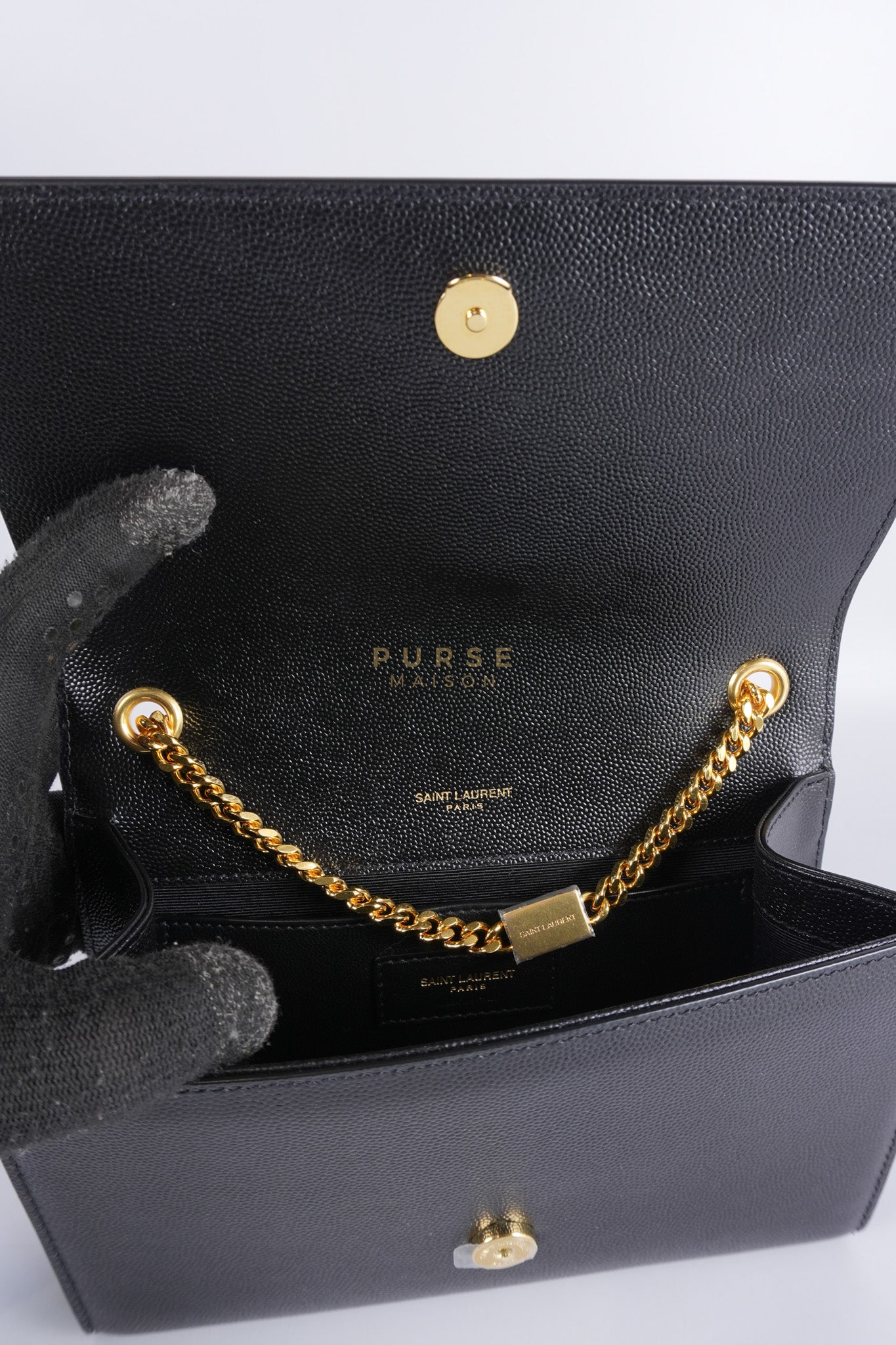 Kate Small Chain Bag in Black Grain De Poude Leather & Gold Hardware | Purse Maison Luxury Bags Shop