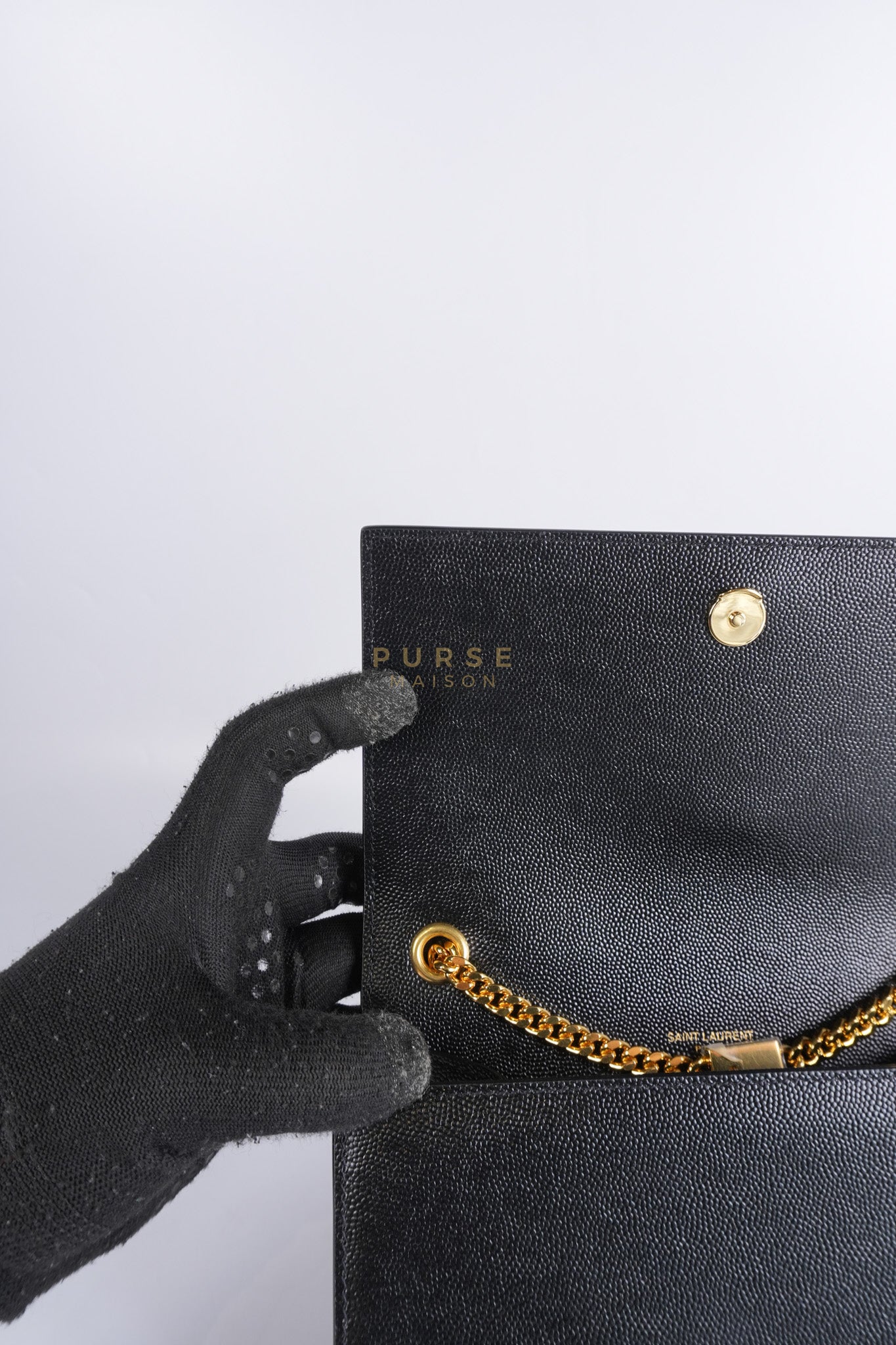 Kate Small Chain Bag in Black Grain De Poude Leather & Gold Hardware | Purse Maison Luxury Bags Shop