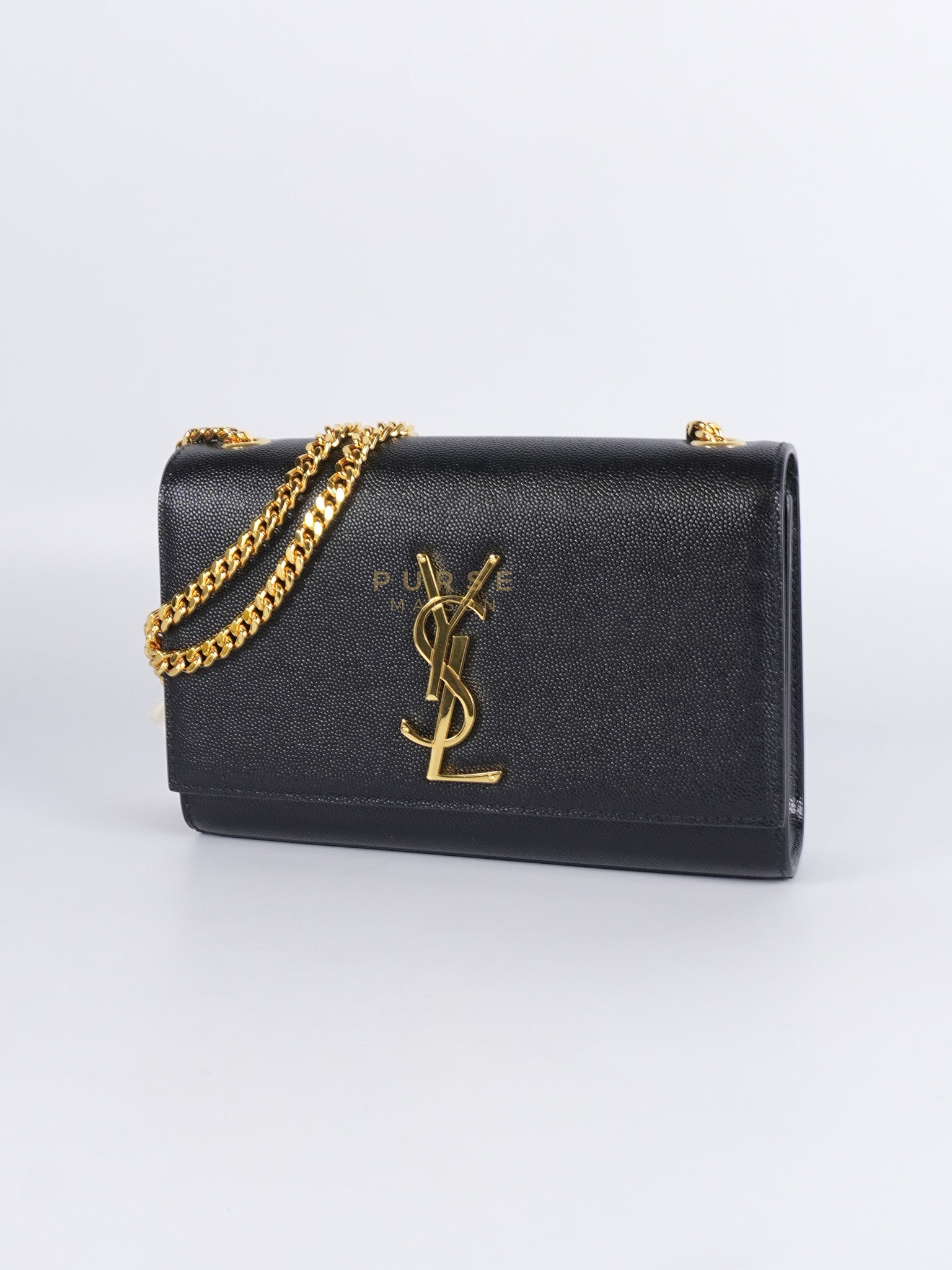 Kate Small Chain Bag in Black Grain De Poude Leather & Gold Hardware | Purse Maison Luxury Bags Shop