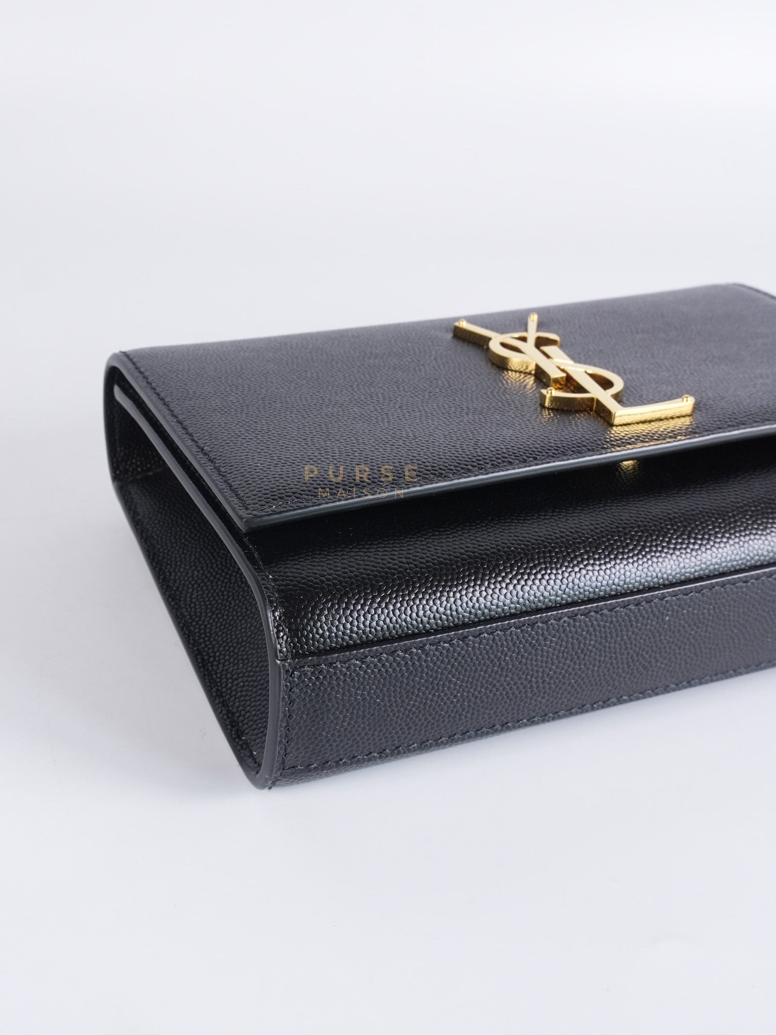 Kate Small Chain Bag in Black Grain De Poude Leather & Gold Hardware | Purse Maison Luxury Bags Shop