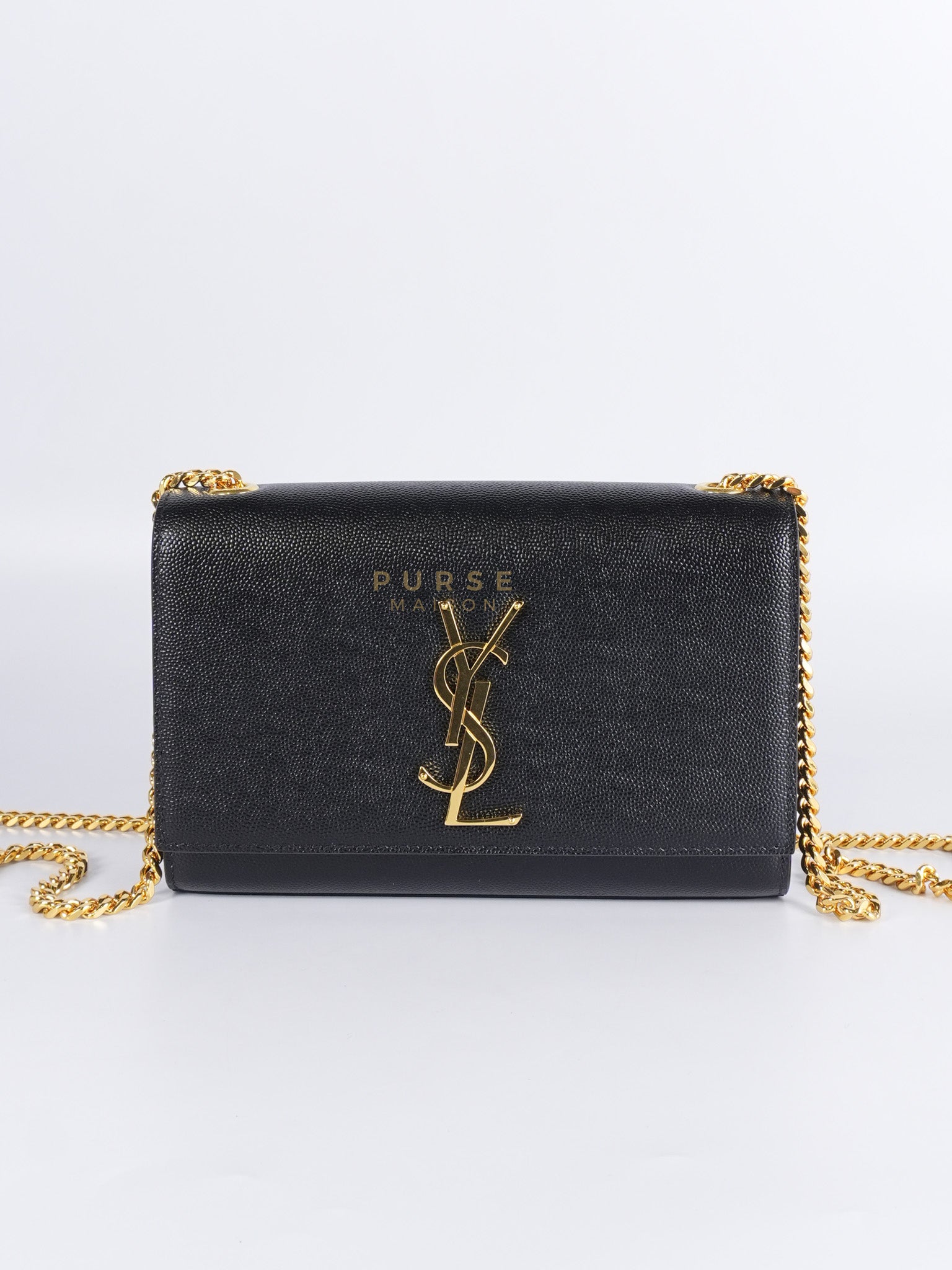 Kate Small Chain Bag in Black Grain De Poude Leather & Gold Hardware | Purse Maison Luxury Bags Shop