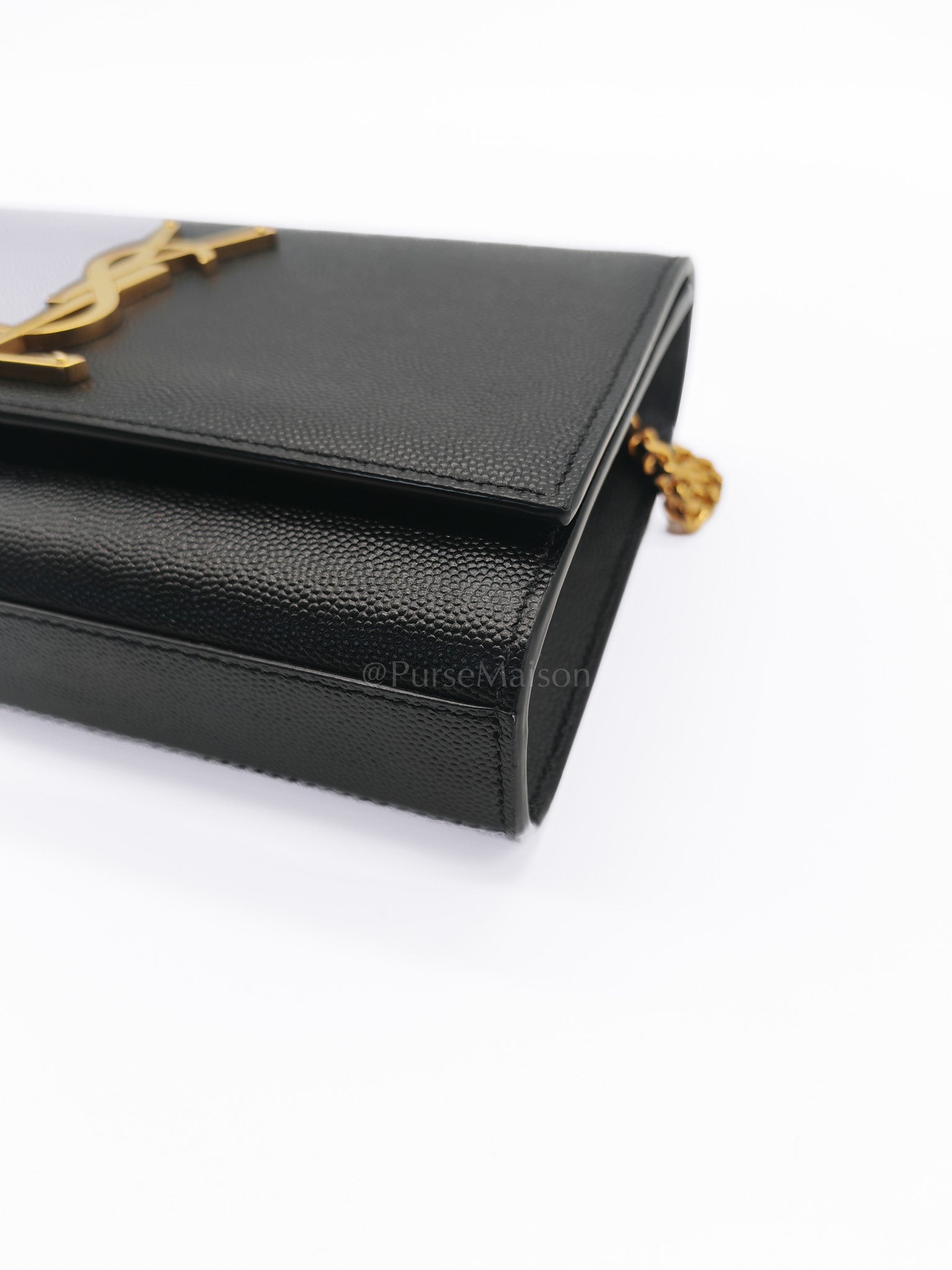 Kate Small in Black Grained Calfskin Leather and Gold Hardware Chain Bag | Purse Maison Luxury Bags Shop