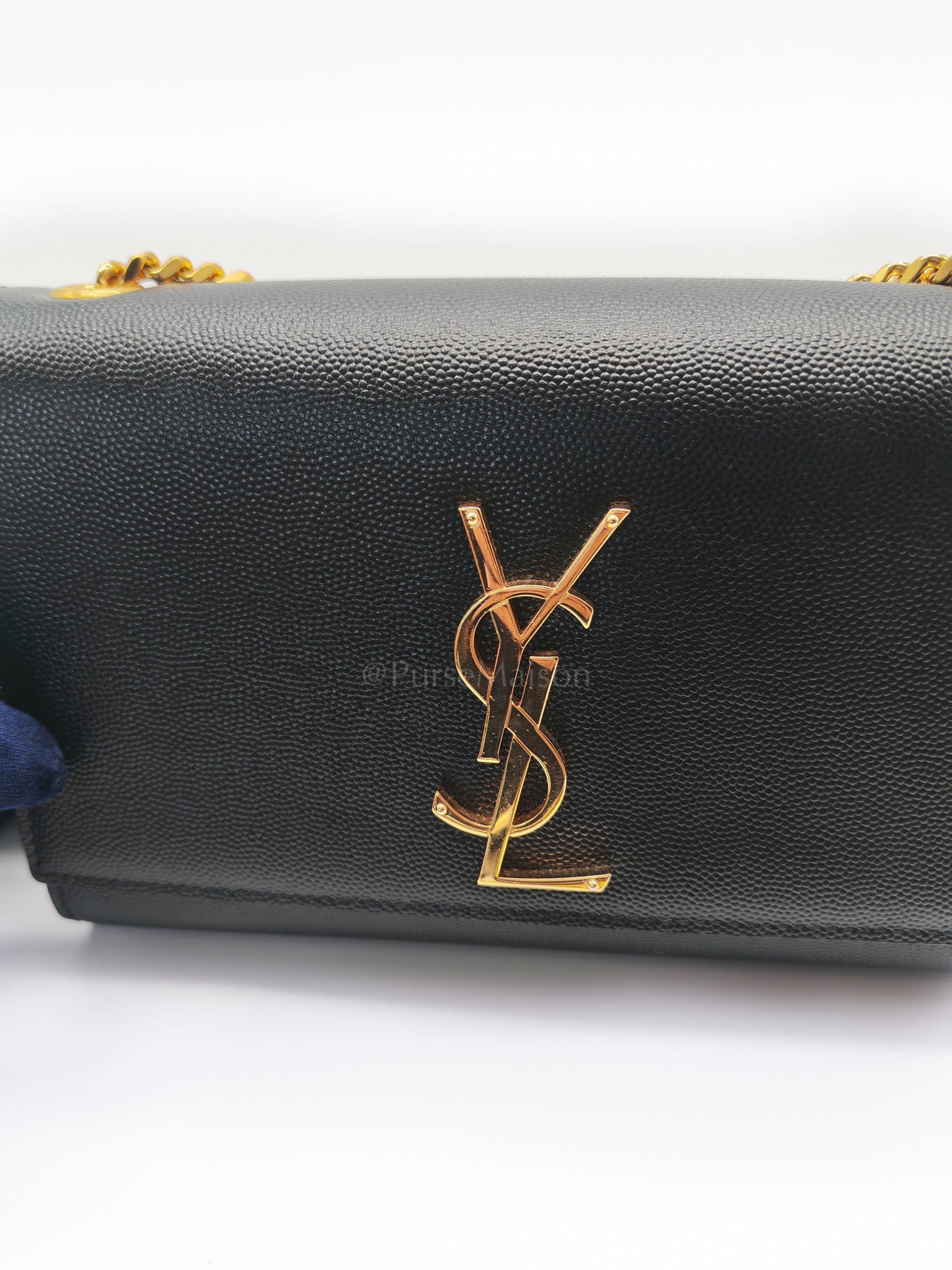 Kate Small in Black Grained Calfskin Leather and Gold Hardware Chain Bag | Purse Maison Luxury Bags Shop