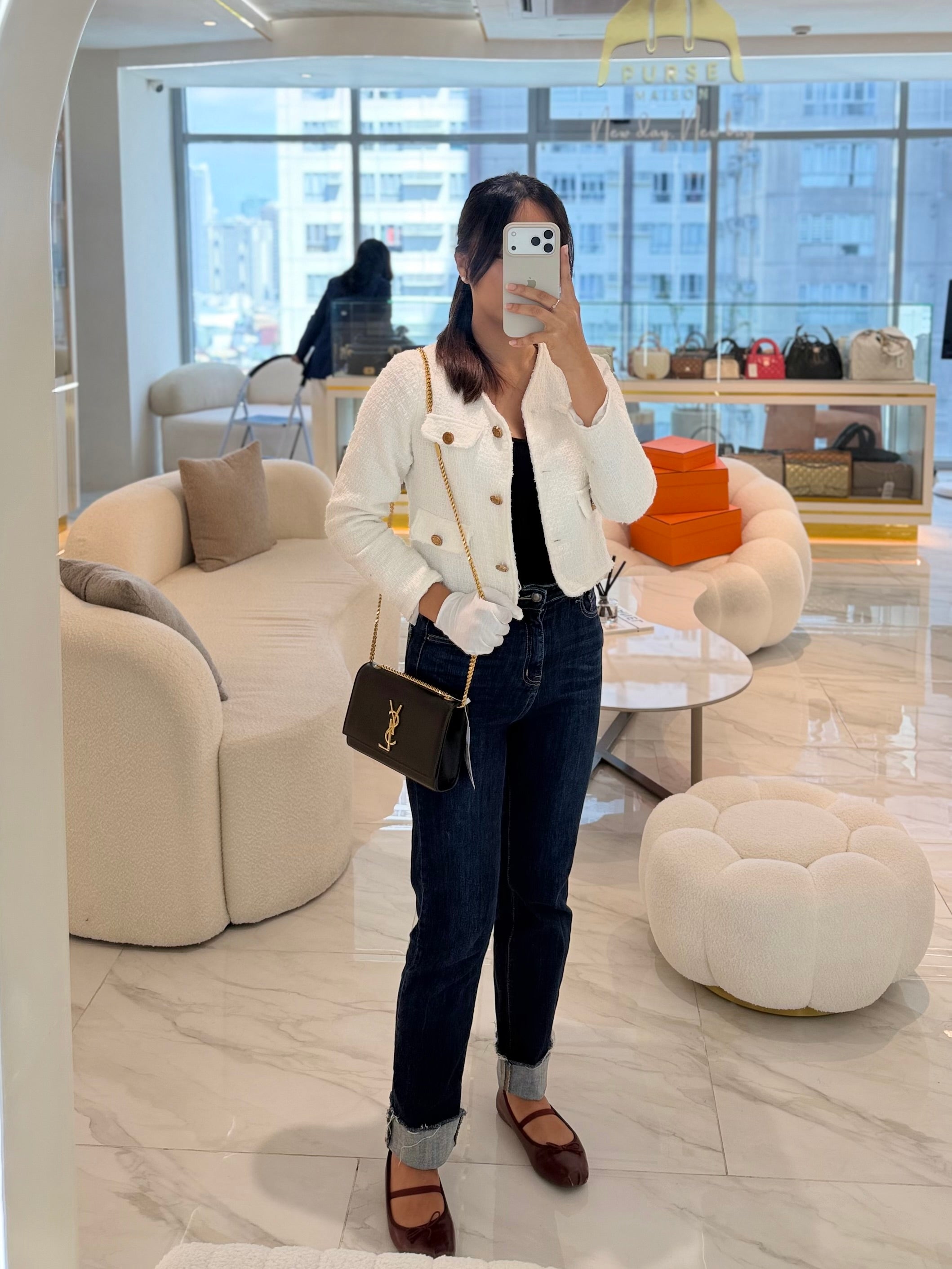 Kate Small in Black Grained Calfskin Leather and Gold Hardware Chain Bag | Purse Maison Luxury Bags Shop