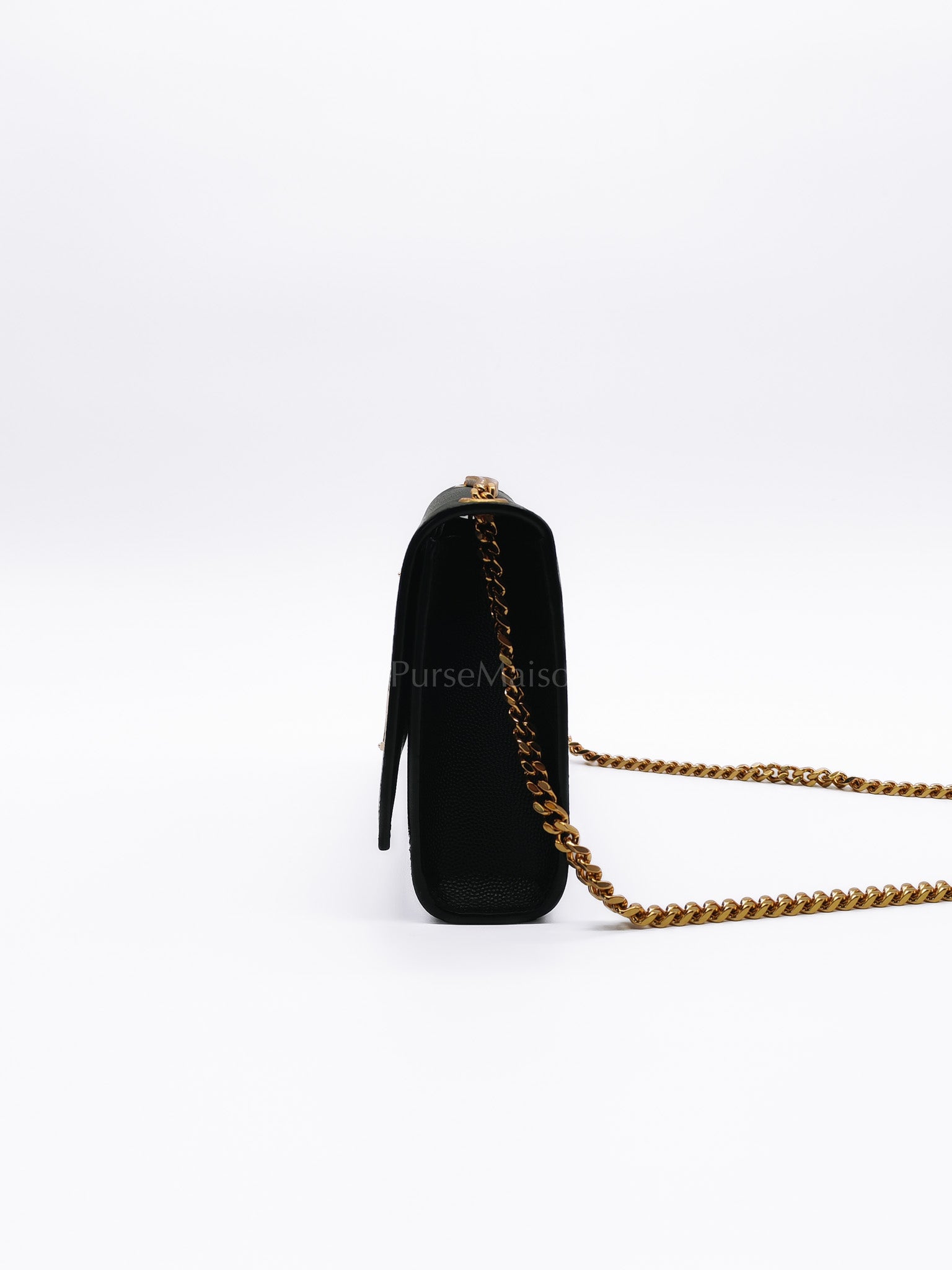 Kate Small in Black Grained Calfskin Leather and Gold Hardware Chain Bag | Purse Maison Luxury Bags Shop