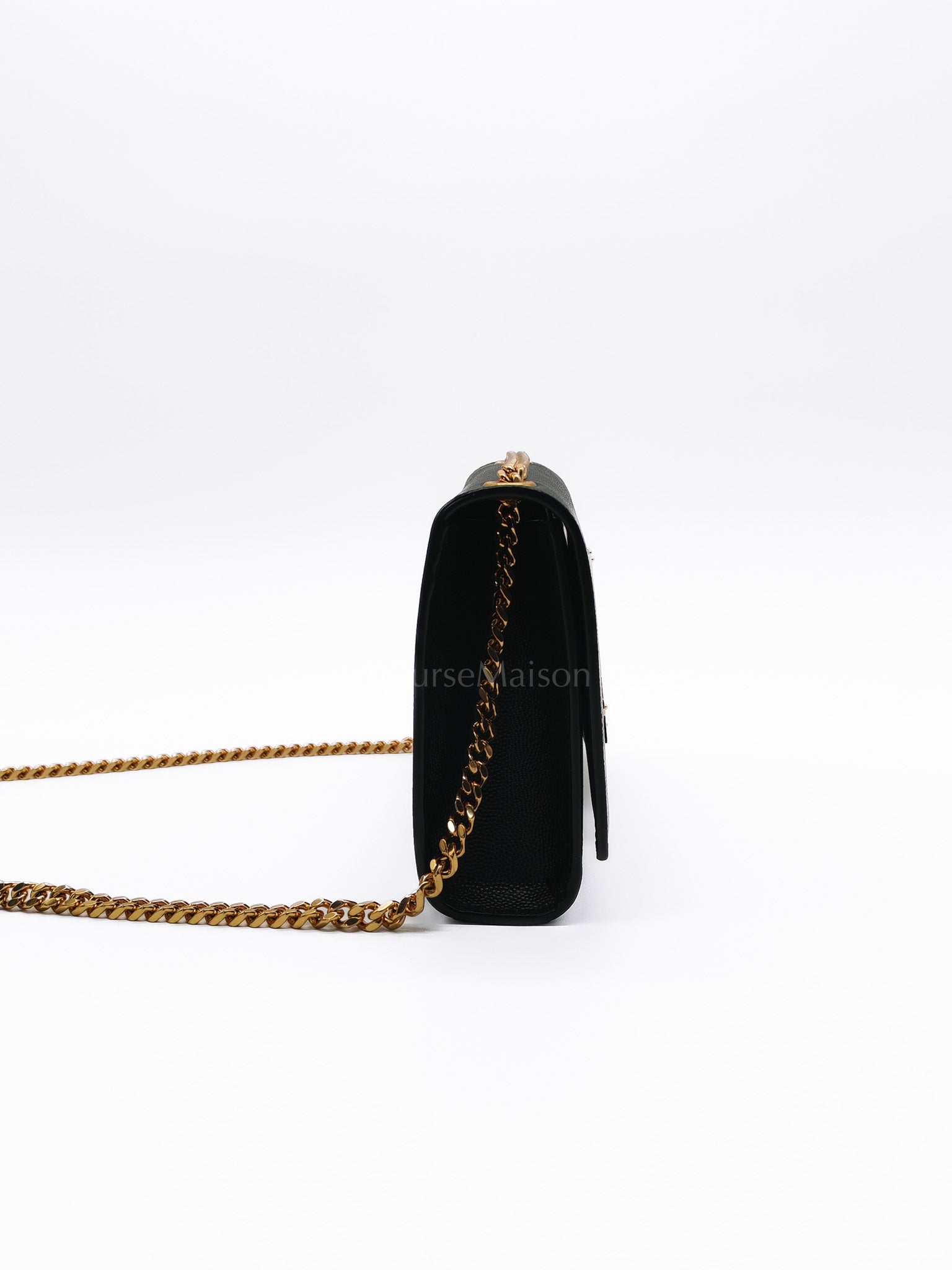 Kate Small in Black Grained Calfskin Leather and Gold Hardware Chain Bag | Purse Maison Luxury Bags Shop