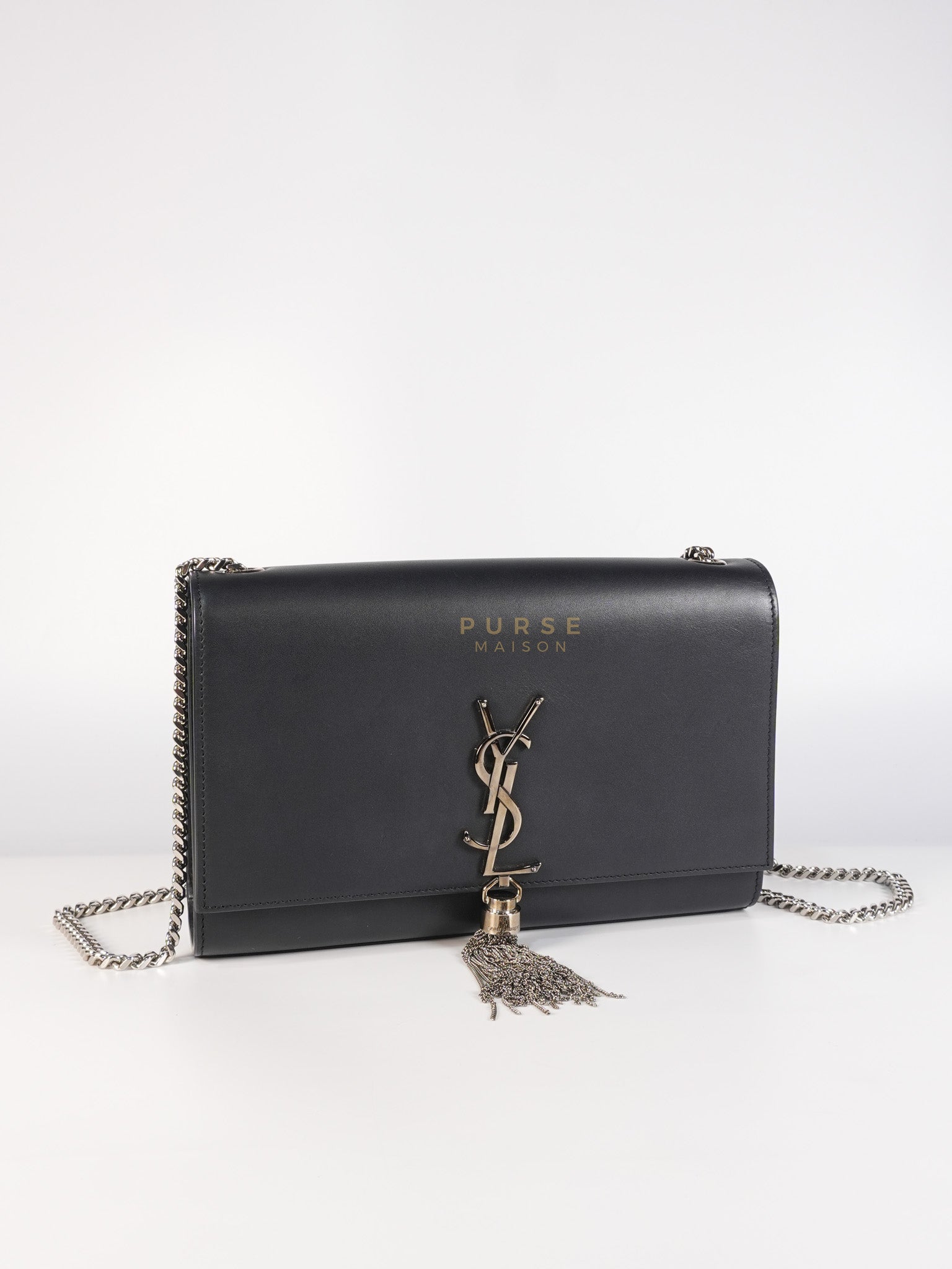 Kate Tassel Bag Medium in Black Smooth Calfskin Leather Silver Hardware | Purse Maison Luxury Bags Shop