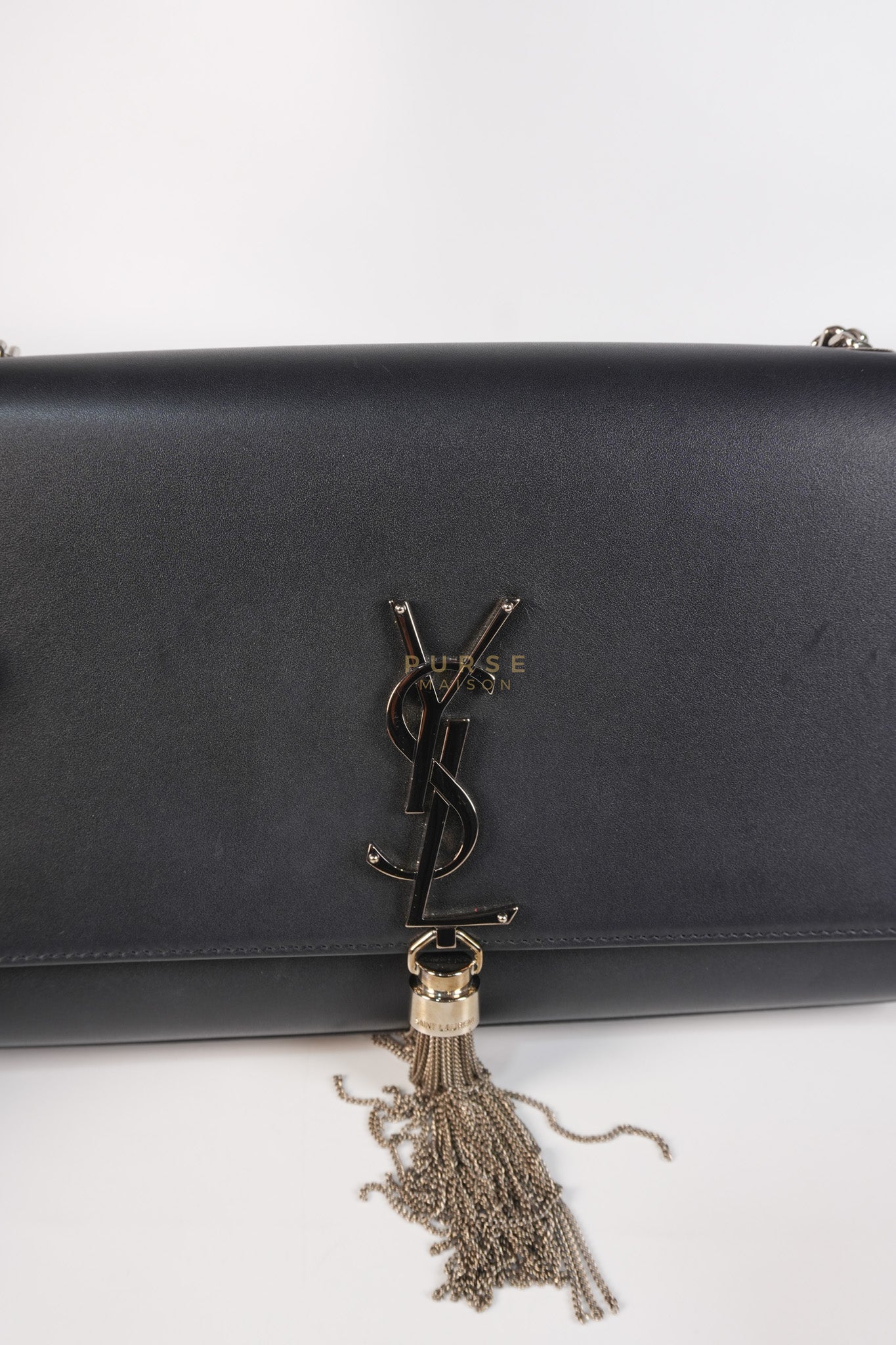 Kate Tassel Bag Medium in Black Smooth Calfskin Leather Silver Hardware | Purse Maison Luxury Bags Shop