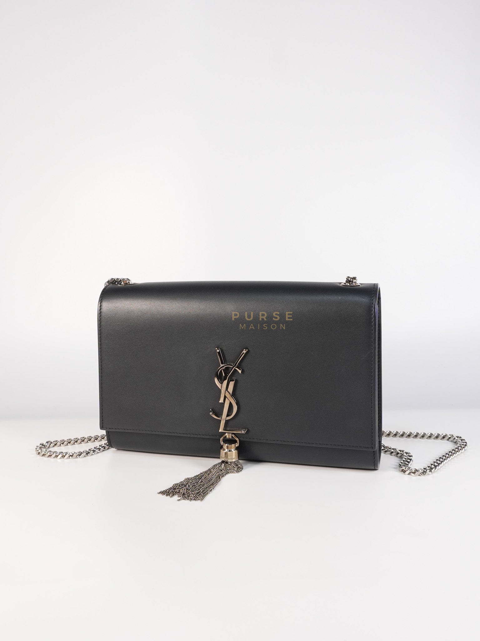 Kate Tassel Bag Medium in Black Smooth Calfskin Leather Silver Hardware | Purse Maison Luxury Bags Shop