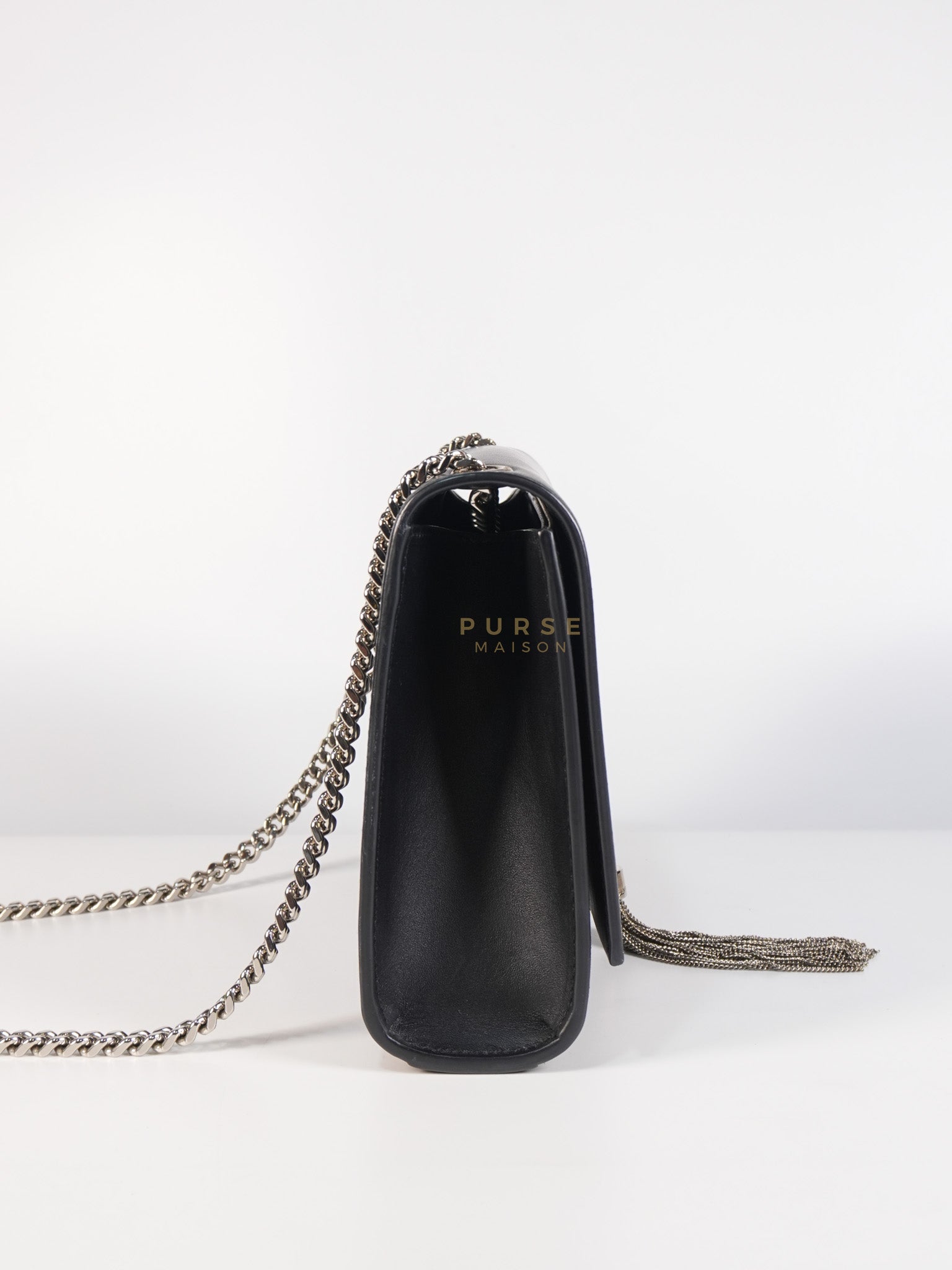 Kate Tassel Bag Medium in Black Smooth Calfskin Leather Silver Hardware | Purse Maison Luxury Bags Shop