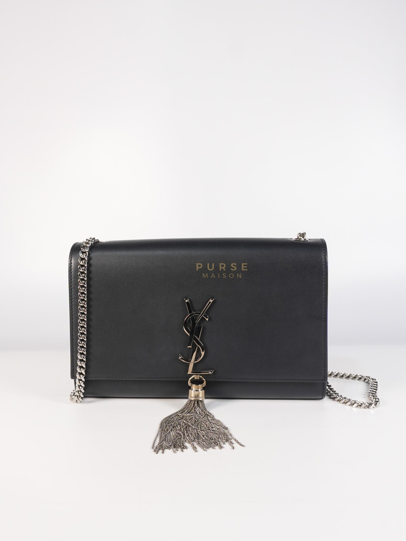 Kate Tassel Bag Medium in Black Smooth Calfskin Leather Silver Hardware | Purse Maison Luxury Bags Shop