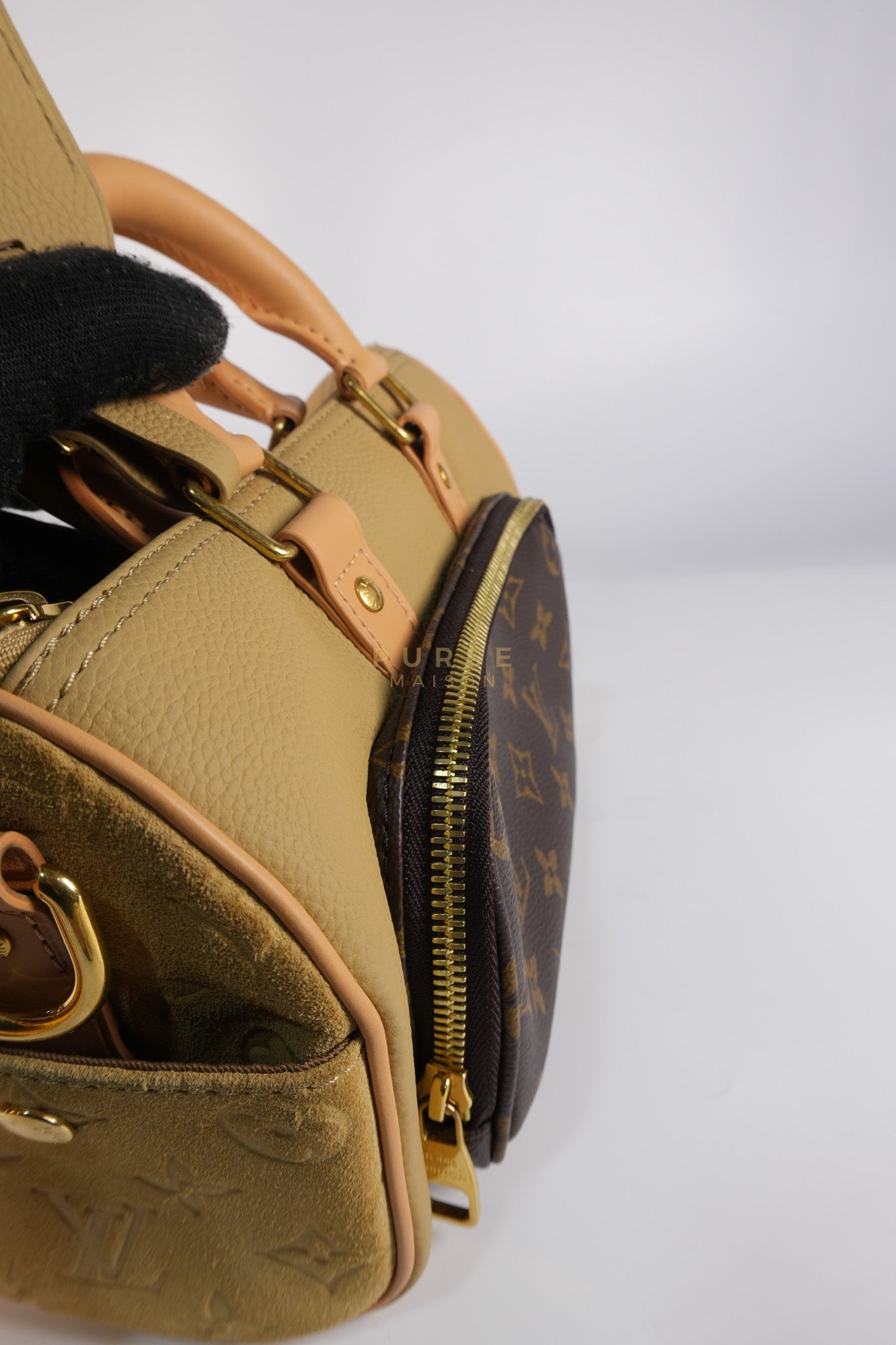 Keepall 25 Bandouliere Cargo in Tonal Suede/ Cowhide/Monogram Canvas (Microchip) | Purse Maison Luxury Bags Shop