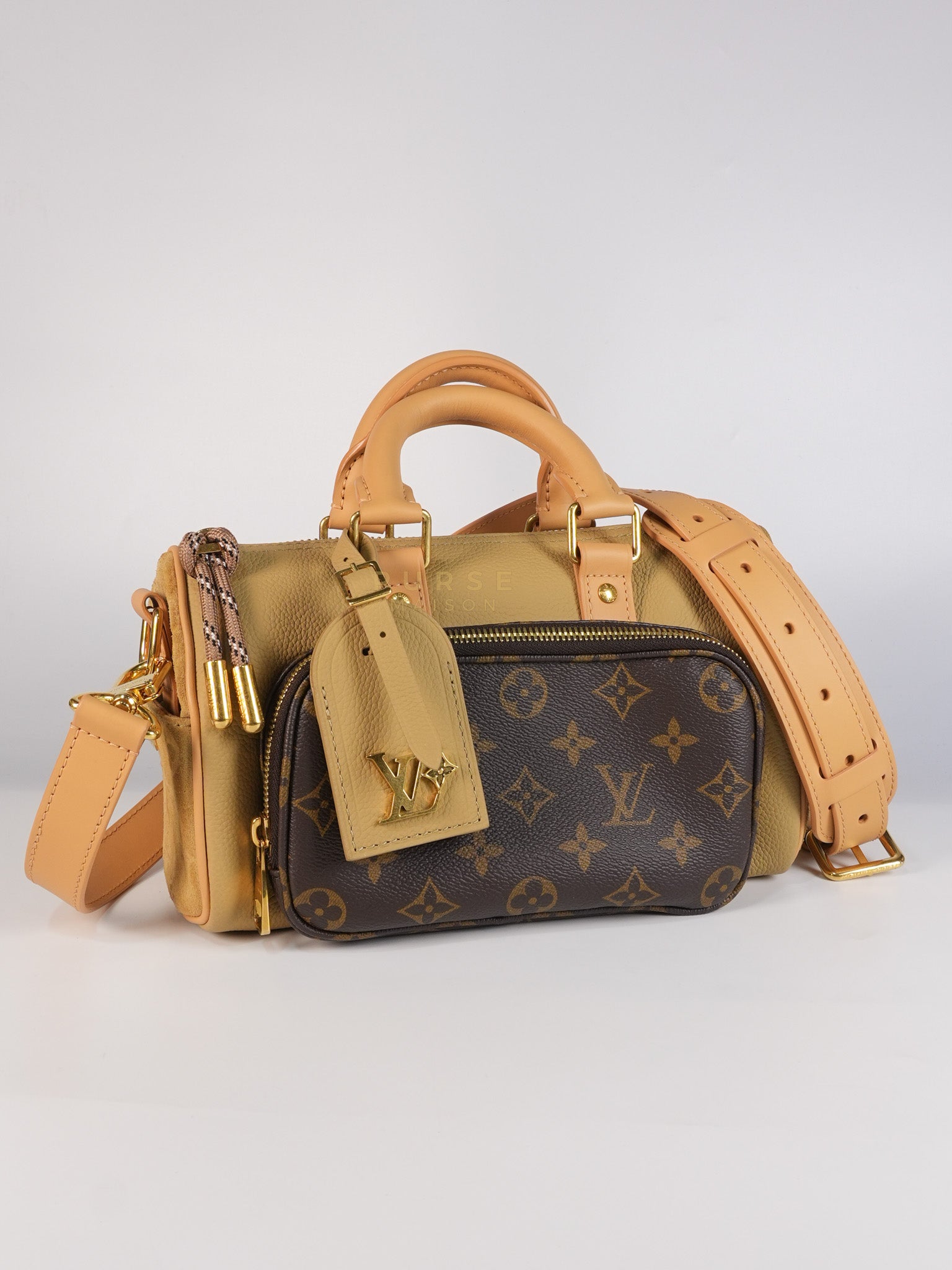 Keepall 25 Bandouliere Cargo in Tonal Suede/ Cowhide/Monogram Canvas (Microchip) | Purse Maison Luxury Bags Shop
