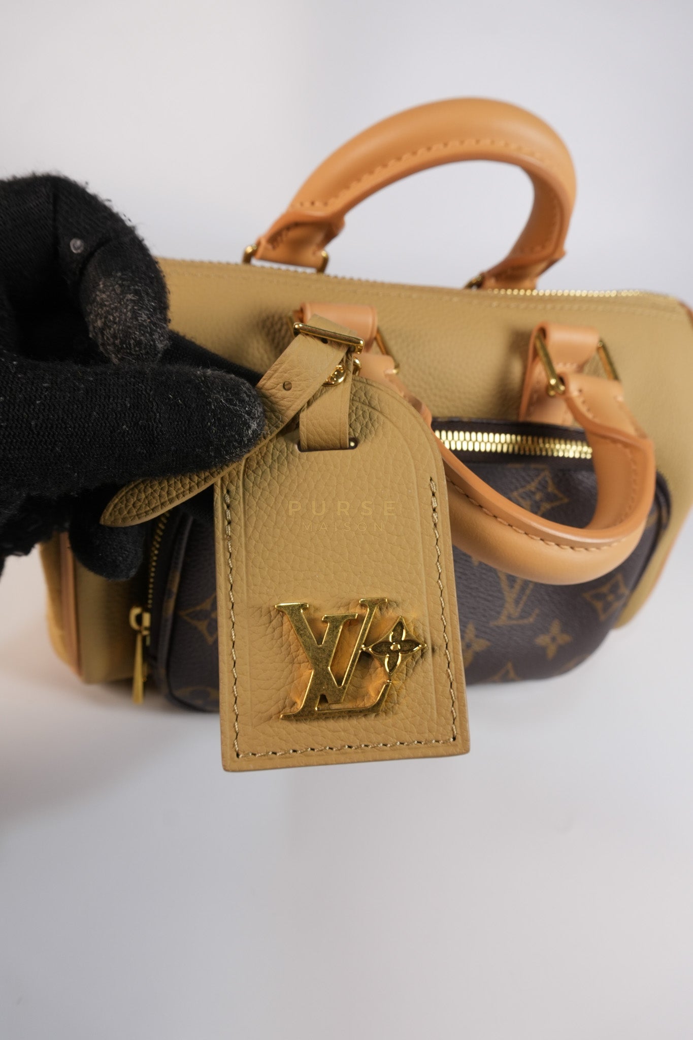 Keepall 25 Bandouliere Cargo in Tonal Suede/ Cowhide/Monogram Canvas (Microchip) | Purse Maison Luxury Bags Shop