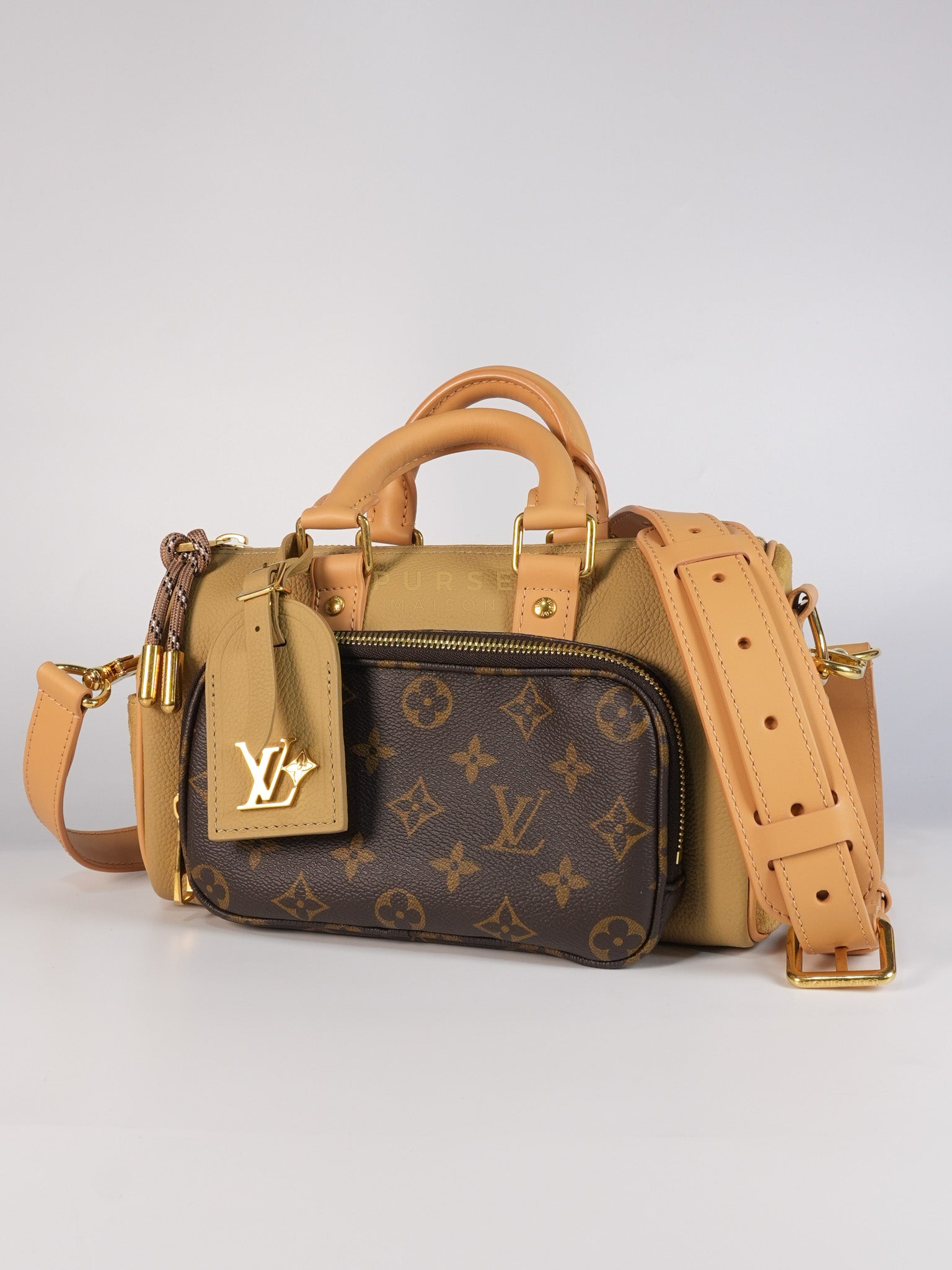 Keepall 25 Bandouliere Cargo in Tonal Suede/ Cowhide/Monogram Canvas (Microchip) | Purse Maison Luxury Bags Shop