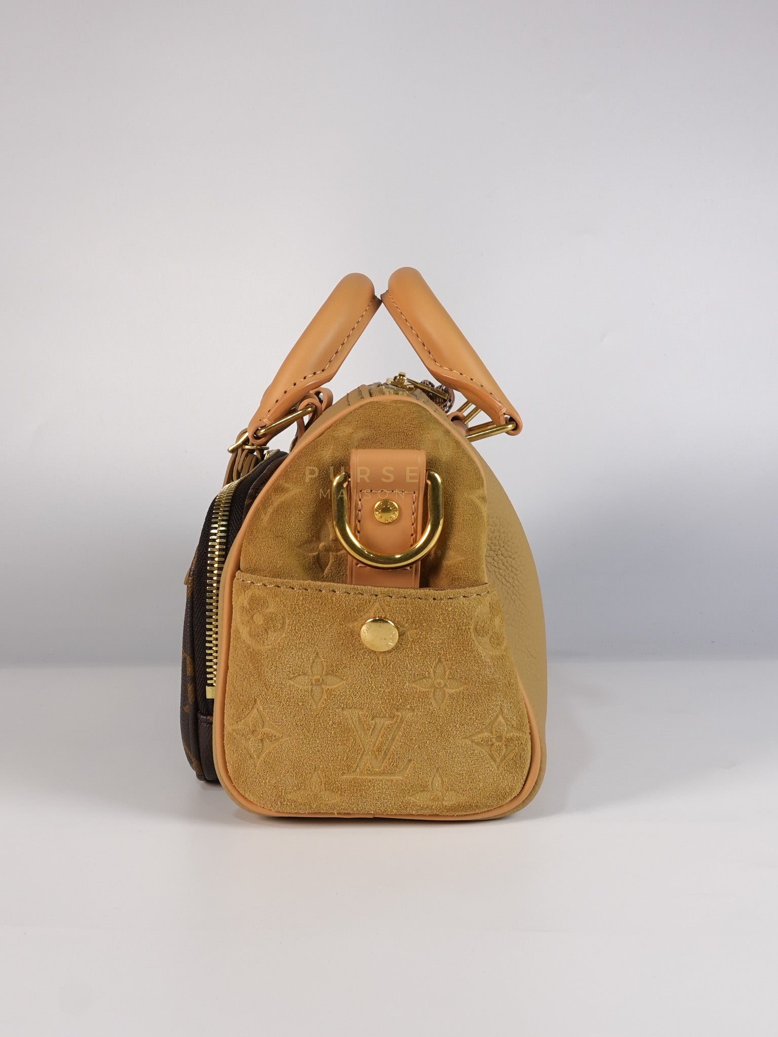 Keepall 25 Bandouliere Cargo in Tonal Suede/ Cowhide/Monogram Canvas (Microchip) | Purse Maison Luxury Bags Shop
