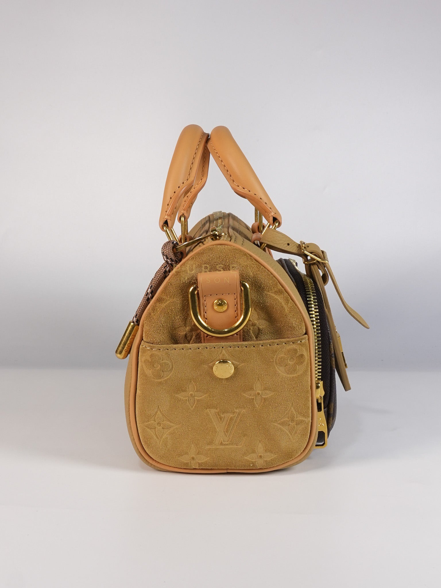 Keepall 25 Bandouliere Cargo in Tonal Suede/ Cowhide/Monogram Canvas (Microchip) | Purse Maison Luxury Bags Shop