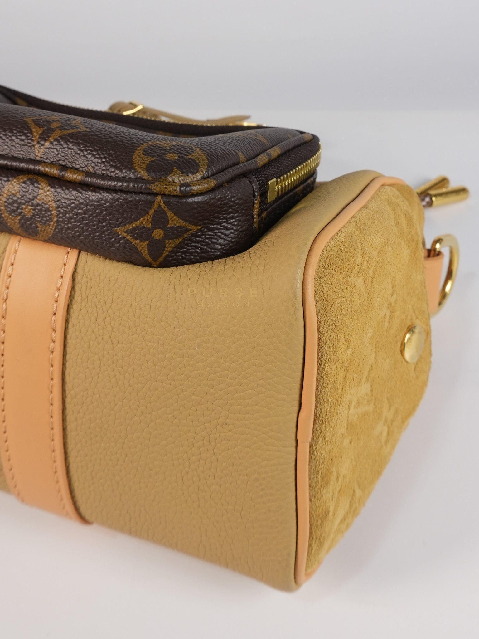 Keepall 25 Bandouliere Cargo in Tonal Suede/ Cowhide/Monogram Canvas (Microchip) | Purse Maison Luxury Bags Shop