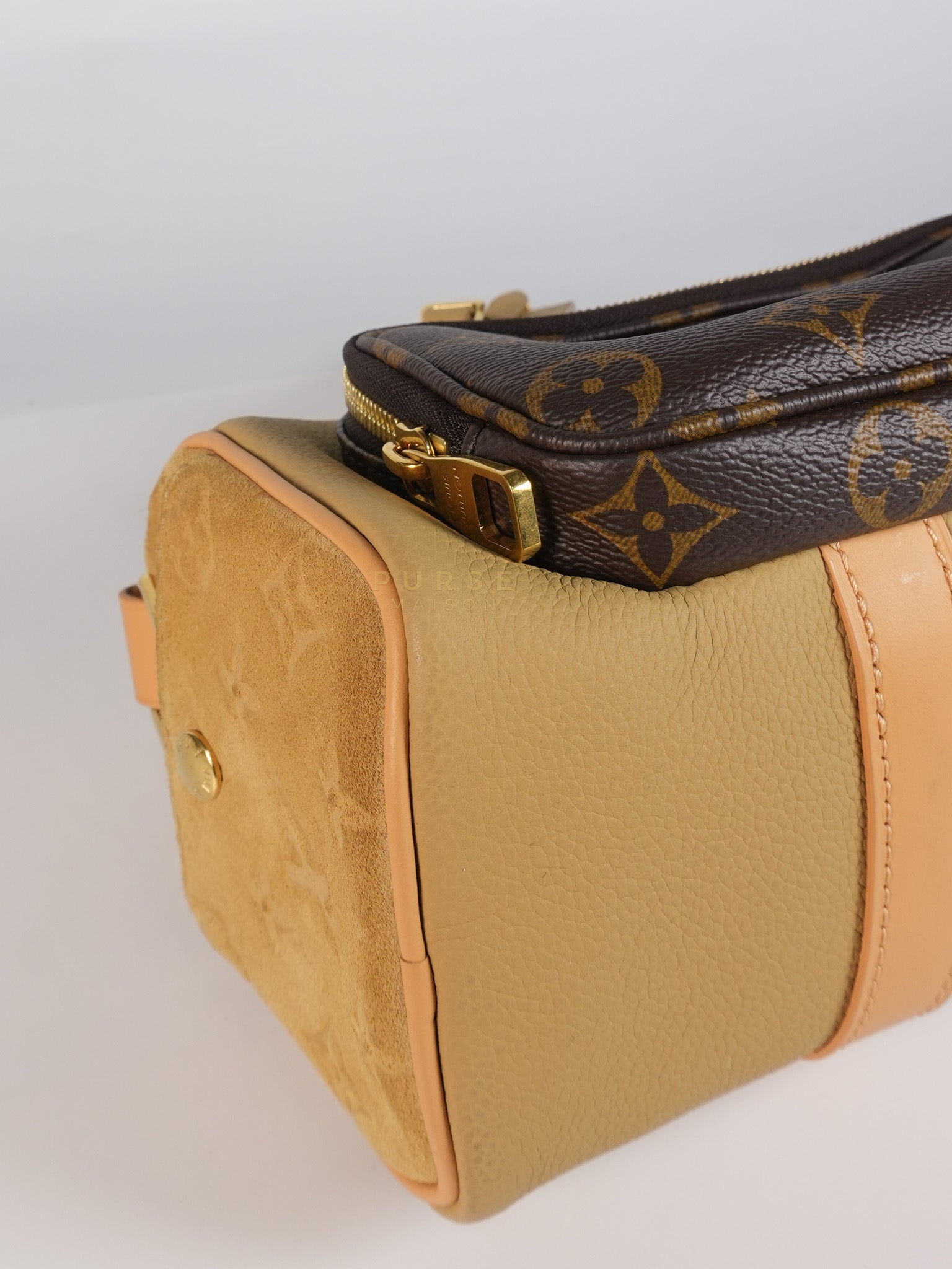 Keepall 25 Bandouliere Cargo in Tonal Suede/ Cowhide/Monogram Canvas (Microchip) | Purse Maison Luxury Bags Shop