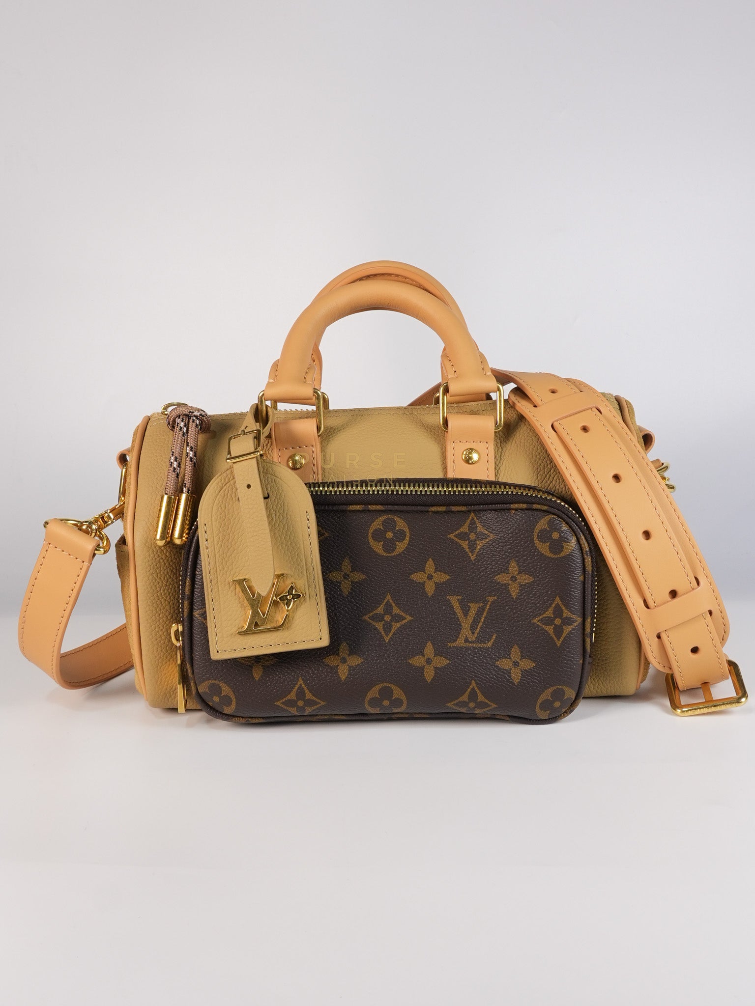 Keepall 25 Bandouliere Cargo in Tonal Suede/ Cowhide/Monogram Canvas (Microchip) | Purse Maison Luxury Bags Shop