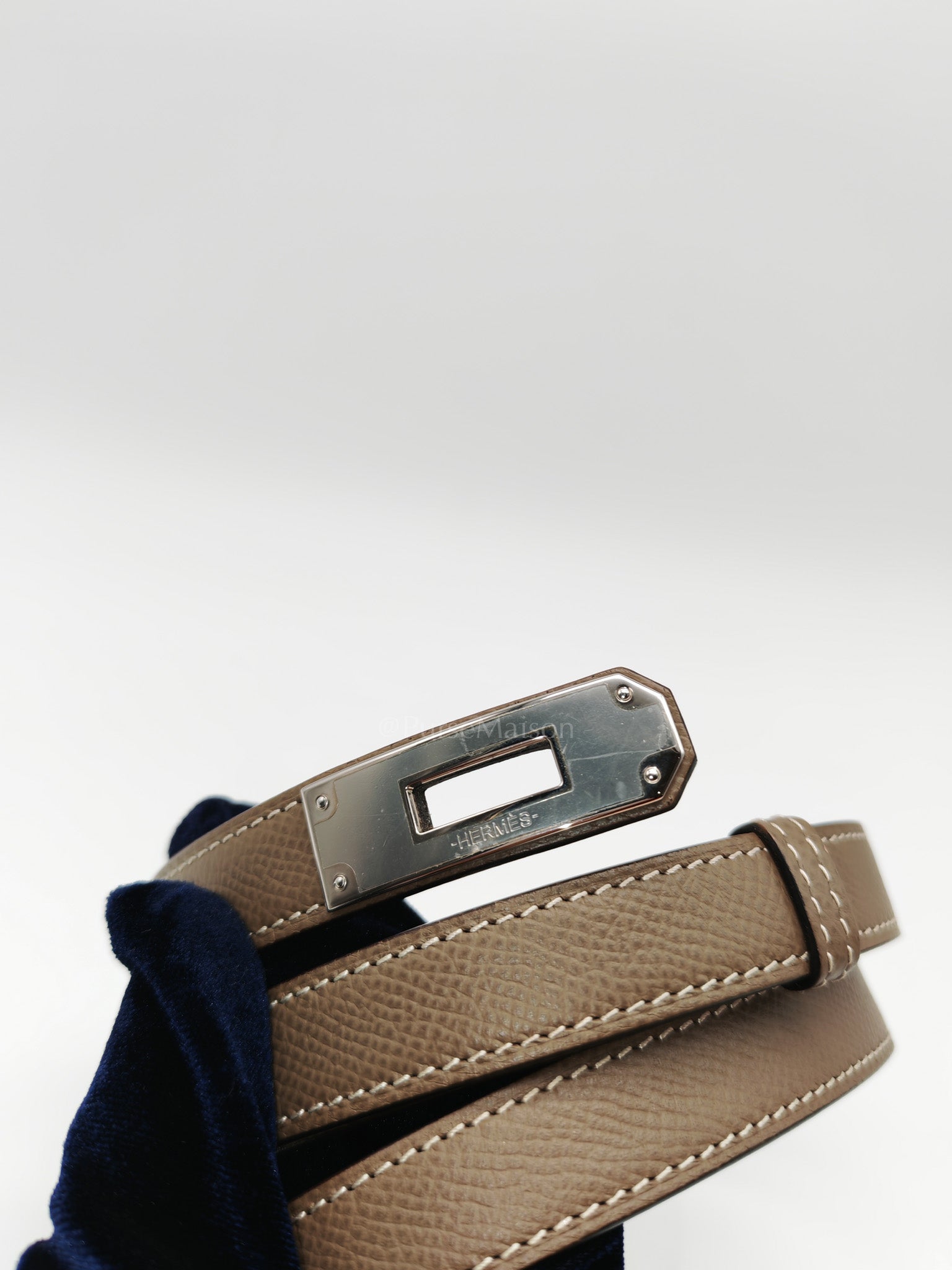 Kelly 18 Belt in Etoupe Epsom Leather & Palladium Hardware Stamp U(2022) | Purse Maison Luxury Bags Shop