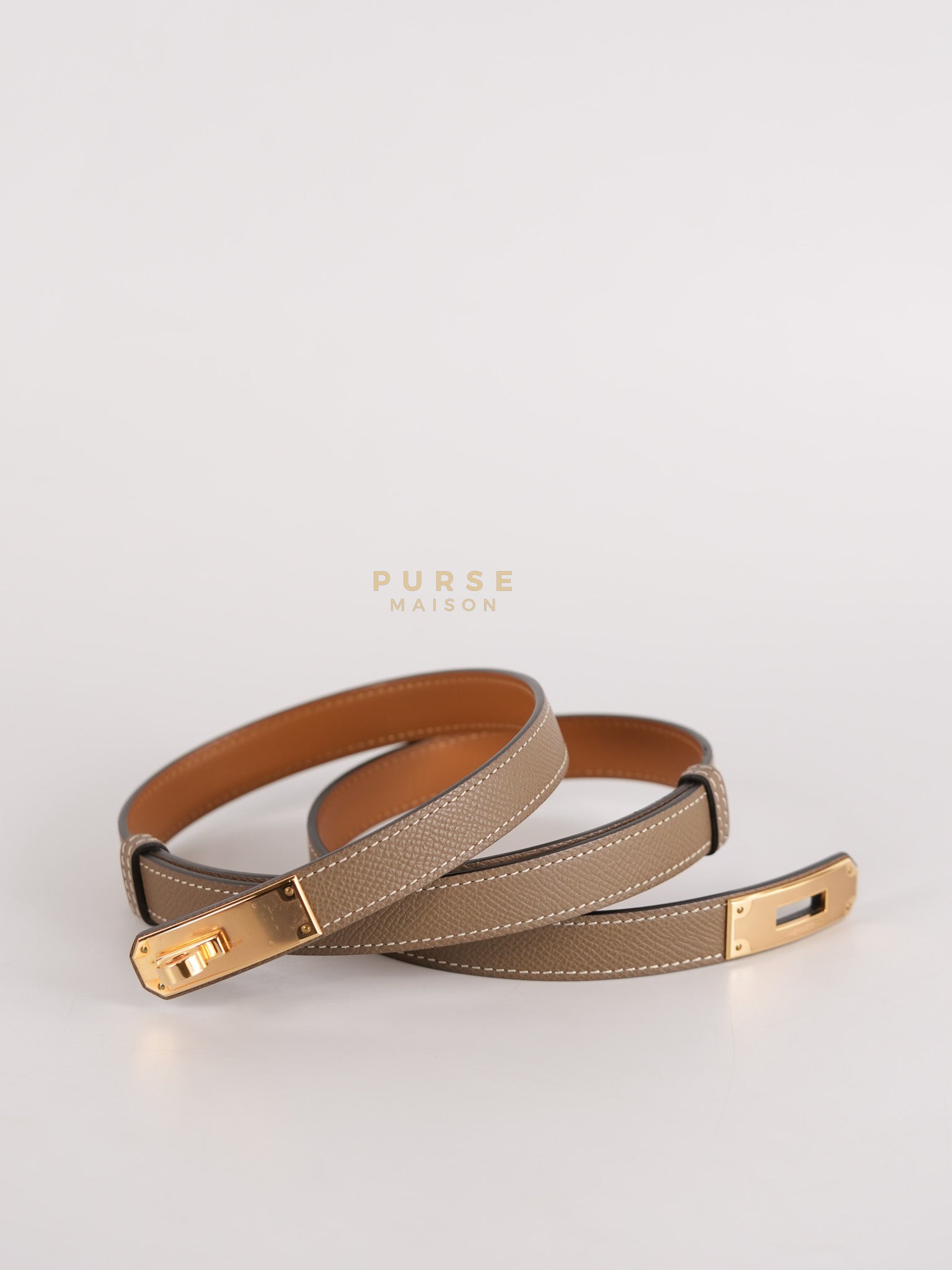 Kelly 18 Belt in Etoupe Epsom Leather & Rose Gold Hardware Stamp B (2023) | Purse Maison Luxury Bags Shop