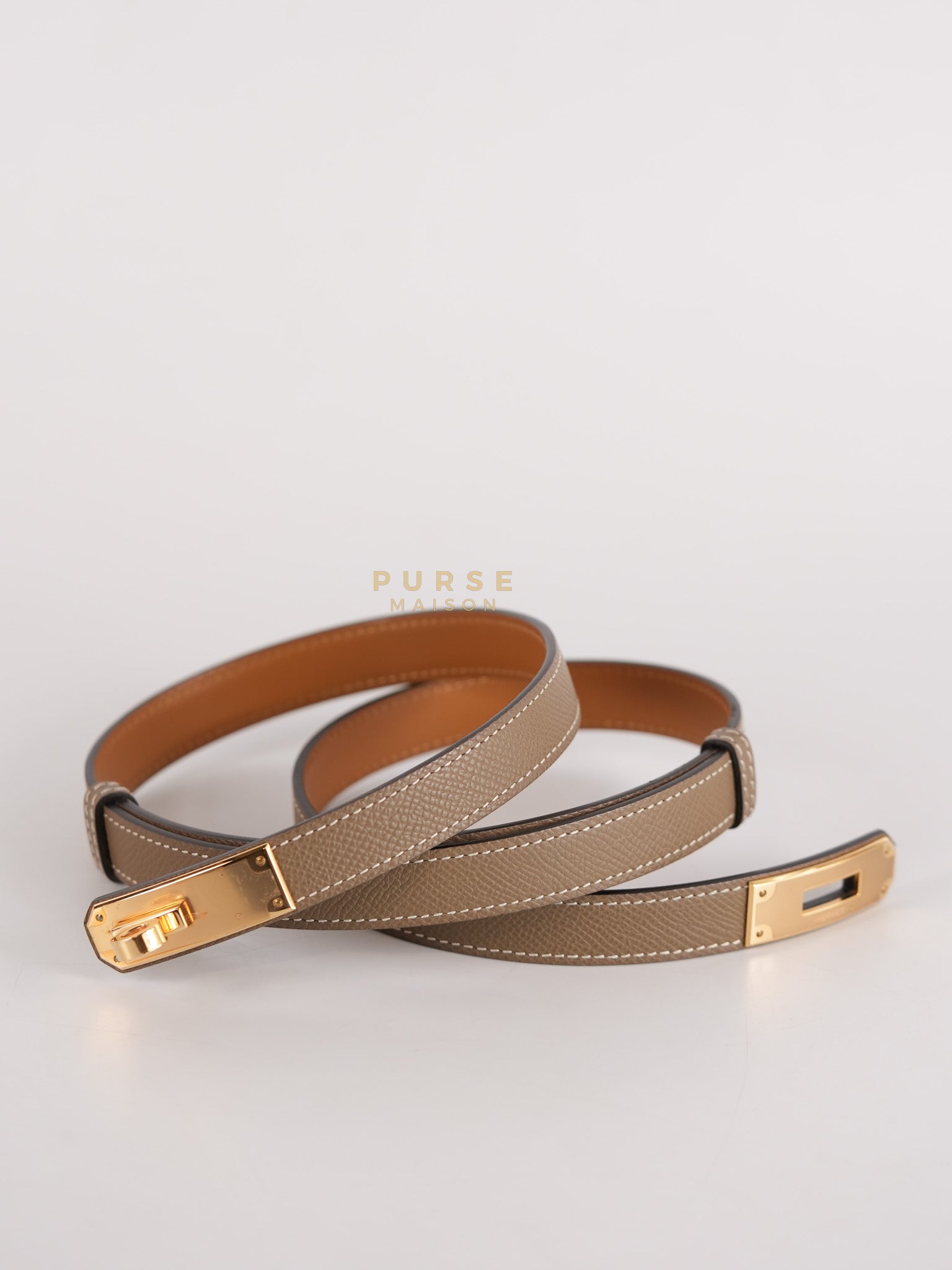 Kelly 18 Belt in Etoupe Epsom Leather & Rose Gold Hardware Stamp B (2023) | Purse Maison Luxury Bags Shop