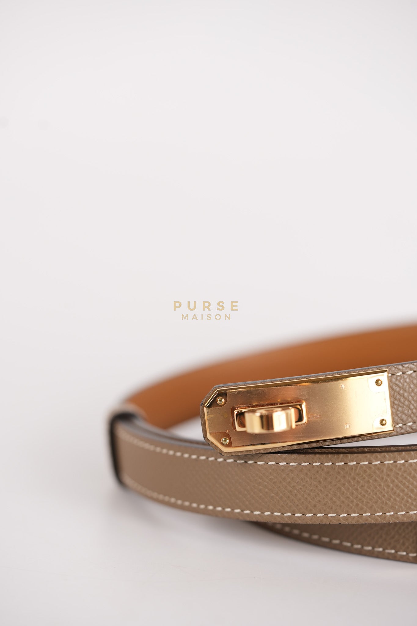 Kelly 18 Belt in Etoupe Epsom Leather & Rose Gold Hardware Stamp B (2023) | Purse Maison Luxury Bags Shop