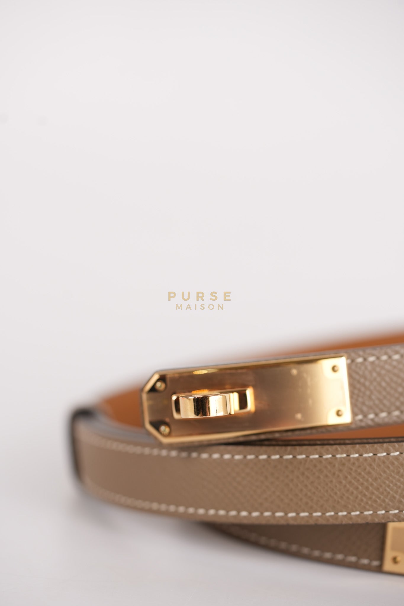 Kelly 18 Belt in Etoupe Epsom Leather & Rose Gold Hardware Stamp B (2023) | Purse Maison Luxury Bags Shop