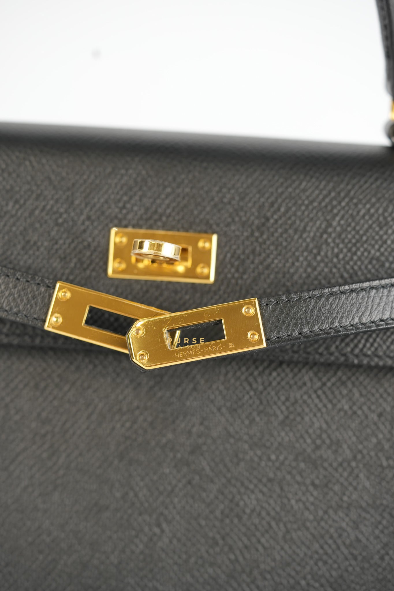 Kelly 25 Black Epsom Sellier Gold Hardware Stamp A | Purse Maison Luxury Bags Shop