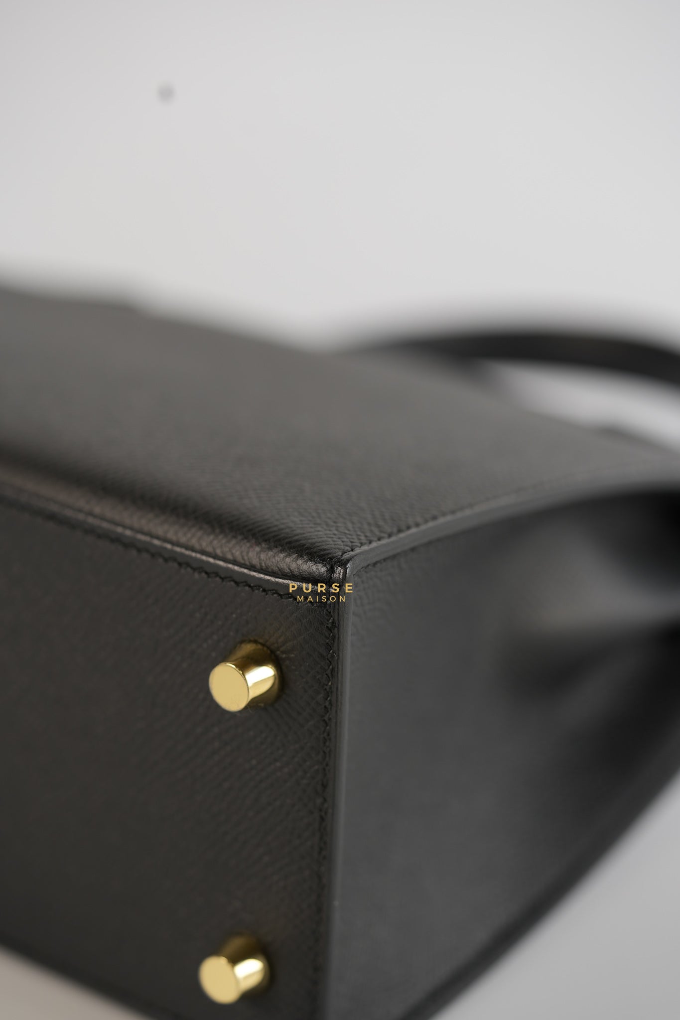 Kelly 25 Black Epsom Sellier Gold Hardware Stamp A | Purse Maison Luxury Bags Shop