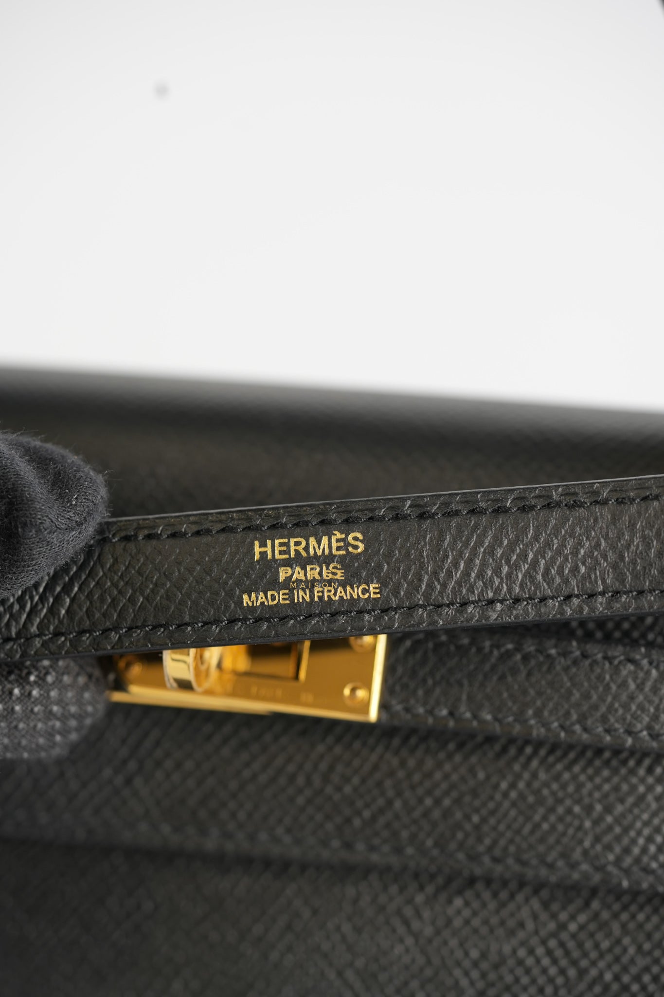 Kelly 25 Black Epsom Sellier Gold Hardware Stamp A | Purse Maison Luxury Bags Shop