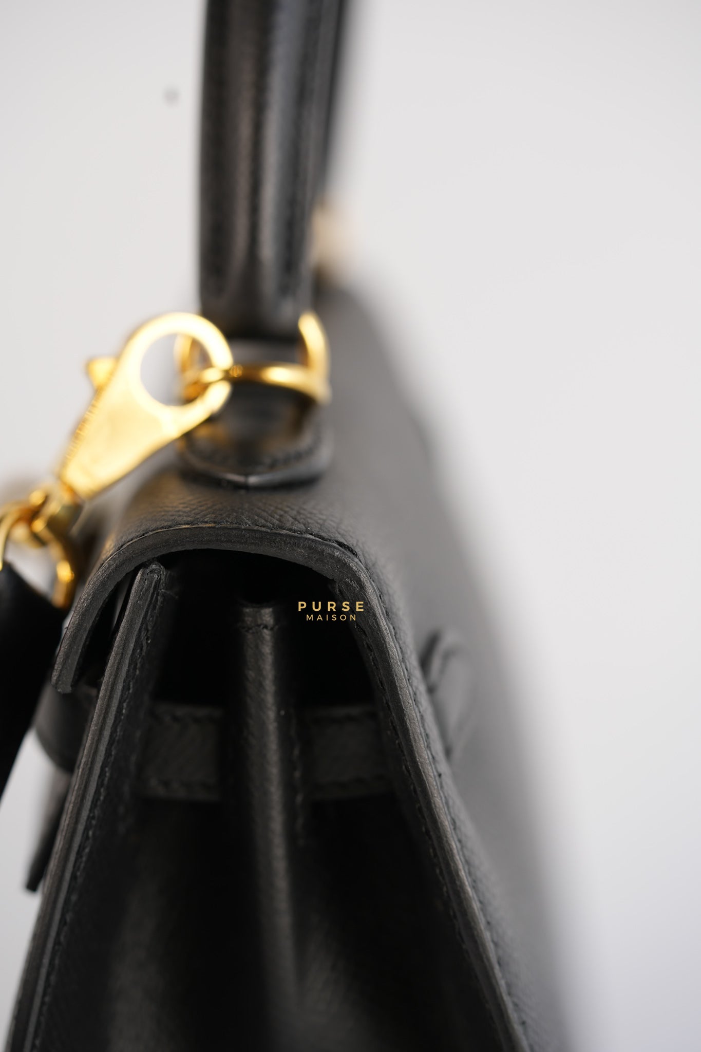 Kelly 25 Black Epsom Sellier Gold Hardware Stamp A | Purse Maison Luxury Bags Shop