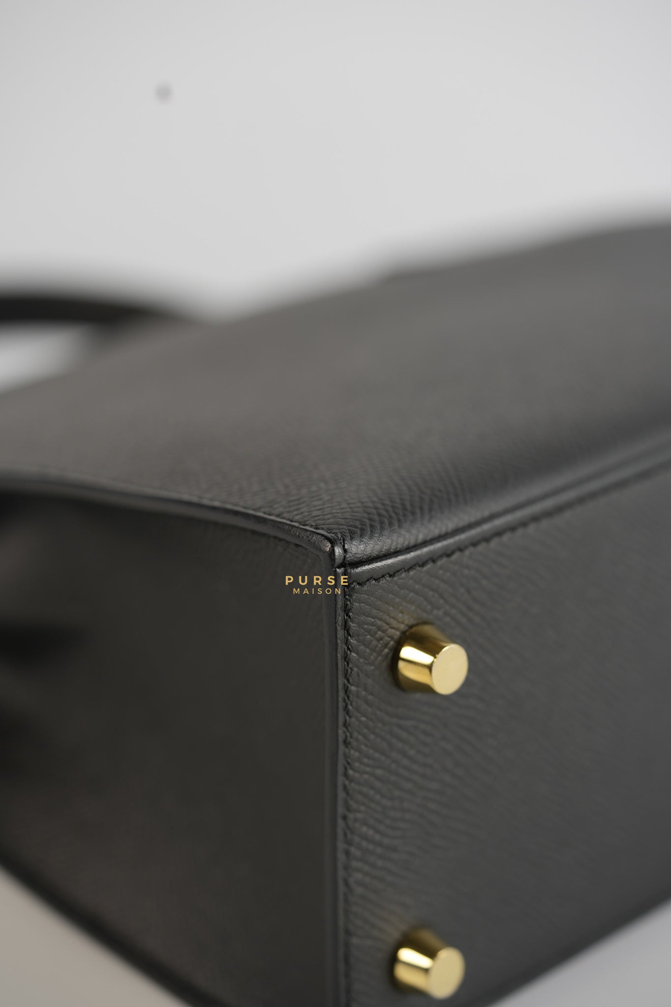 Kelly 25 Black Epsom Sellier Gold Hardware Stamp A | Purse Maison Luxury Bags Shop