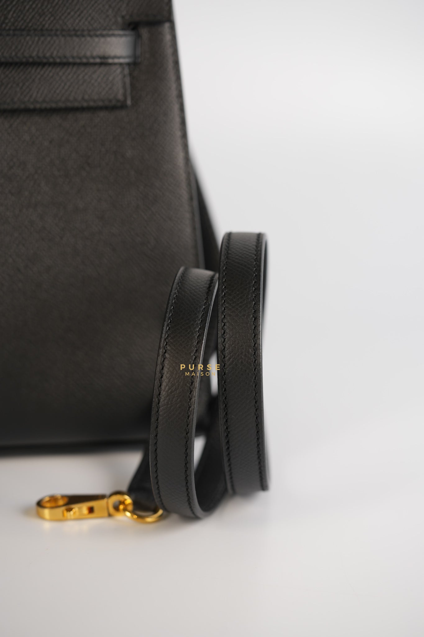 Kelly 25 Black Epsom Sellier Gold Hardware Stamp A | Purse Maison Luxury Bags Shop