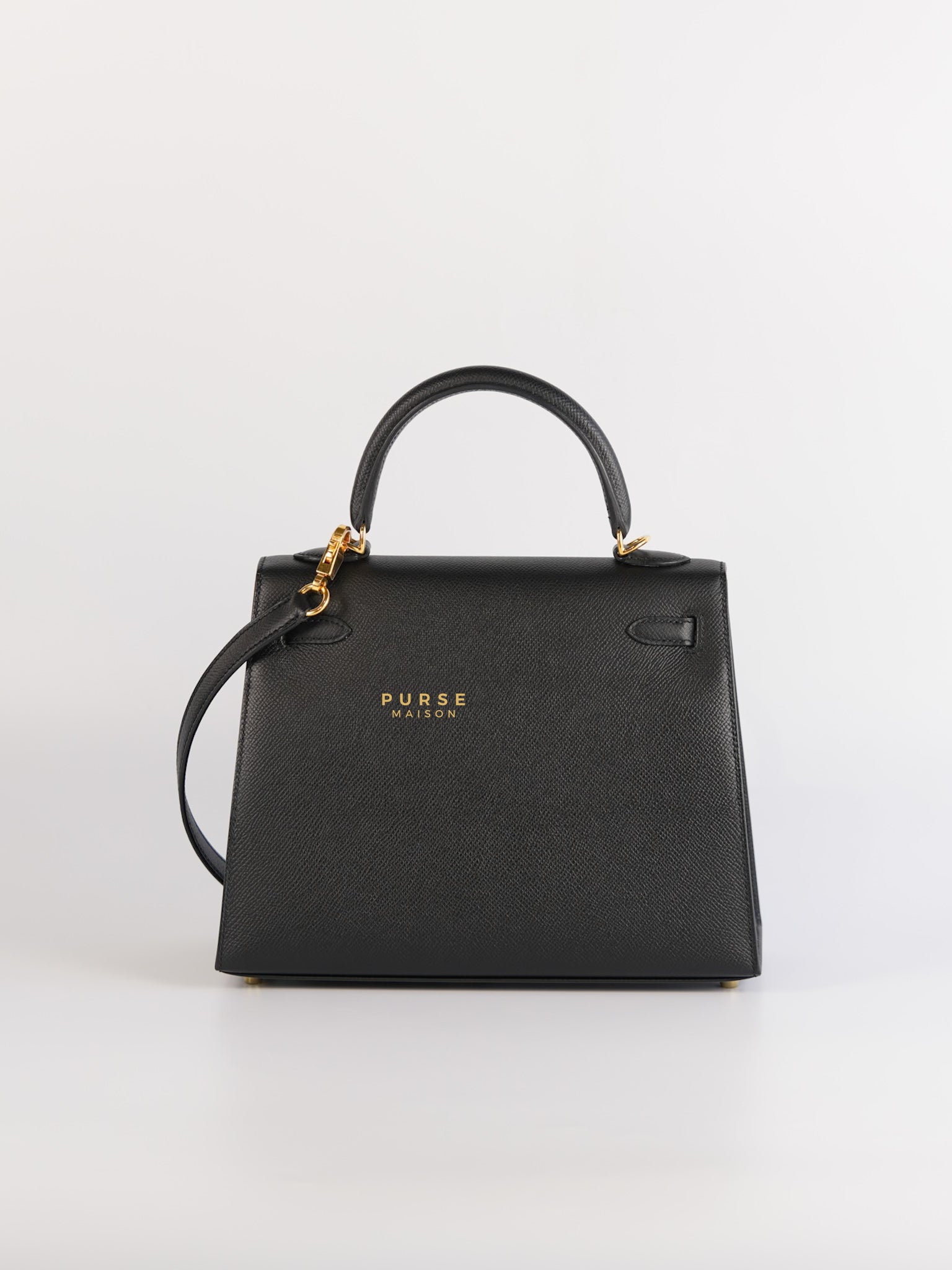 Kelly 25 Black Epsom Sellier Gold Hardware Stamp A | Purse Maison Luxury Bags Shop