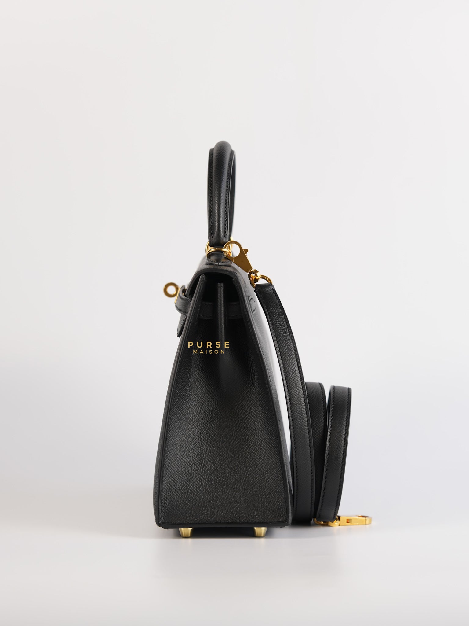Kelly 25 Black Epsom Sellier Gold Hardware Stamp A | Purse Maison Luxury Bags Shop