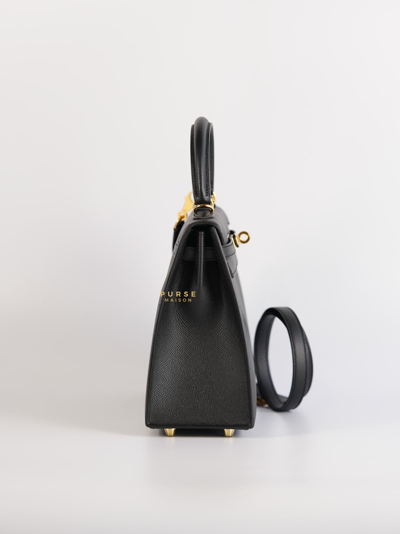 Kelly 25 Black Epsom Sellier Gold Hardware Stamp A | Purse Maison Luxury Bags Shop
