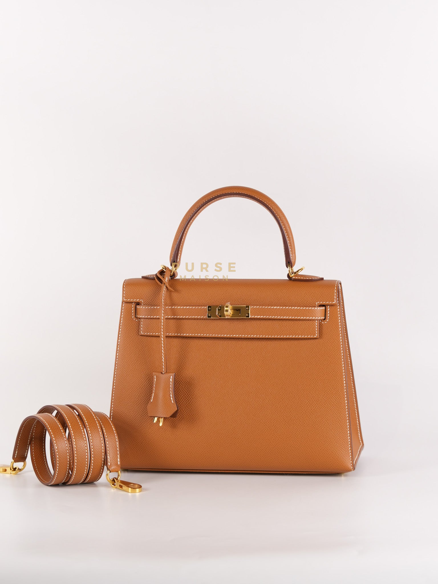 Kelly 25 Gold on Gold Sellier Epsom Leather Stamp Z (2021) | Purse Maison Luxury Bags Shop