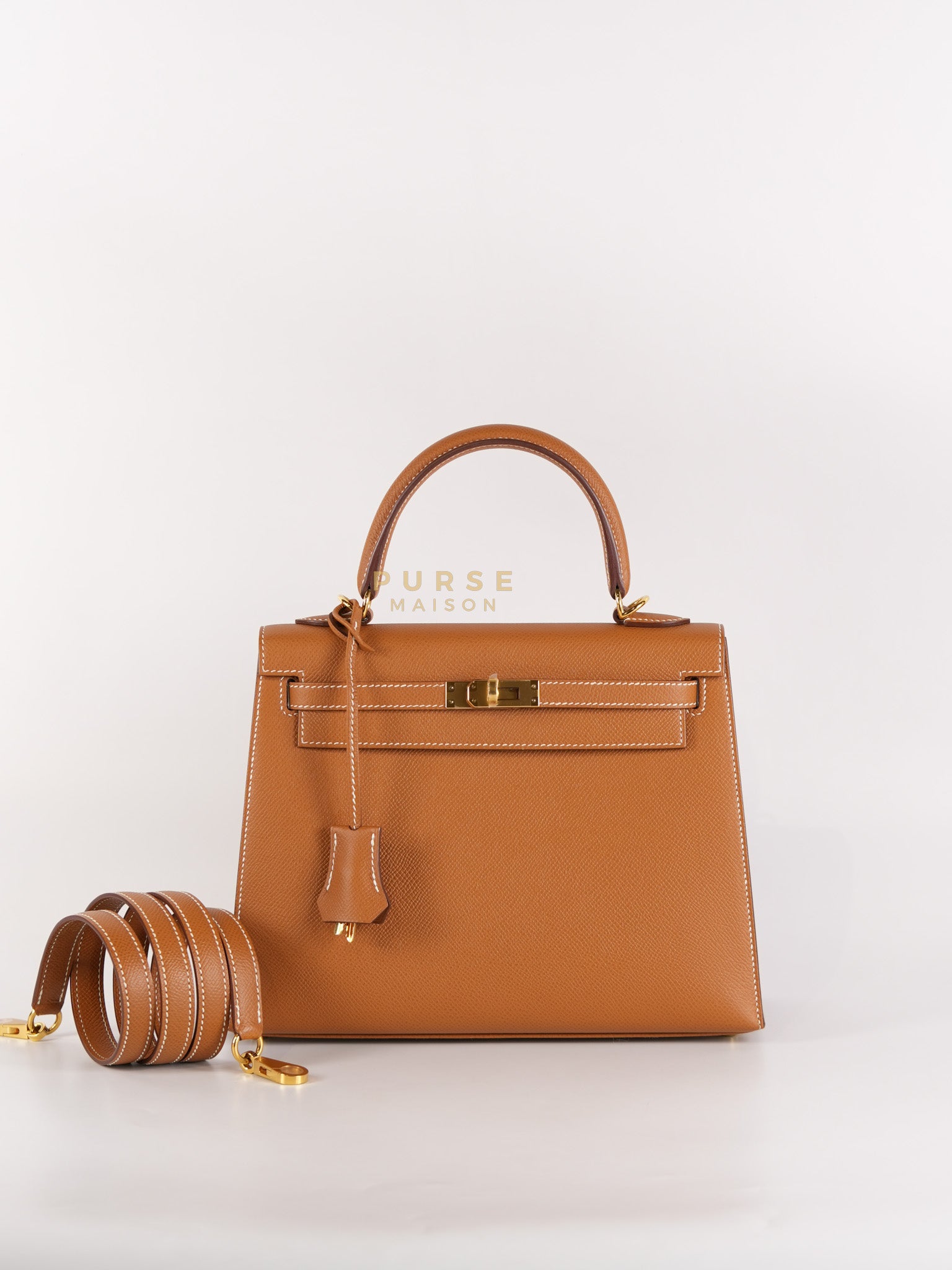 Kelly 25 Gold on Gold Sellier Epsom Leather Stamp Z (2021) | Purse Maison Luxury Bags Shop